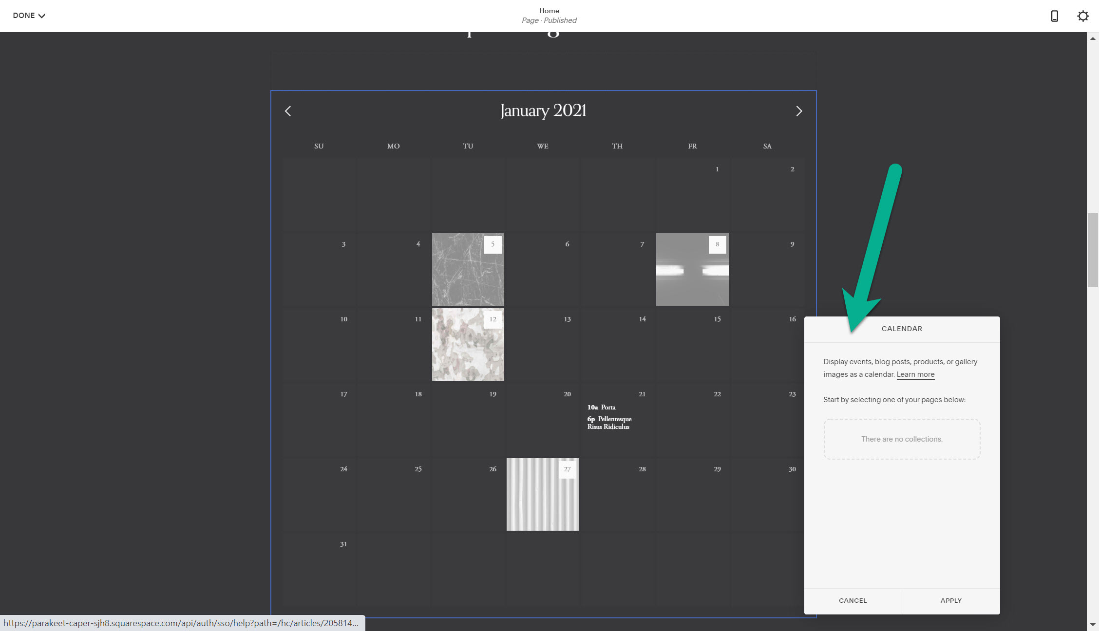 calendar - Squarespace tutorial