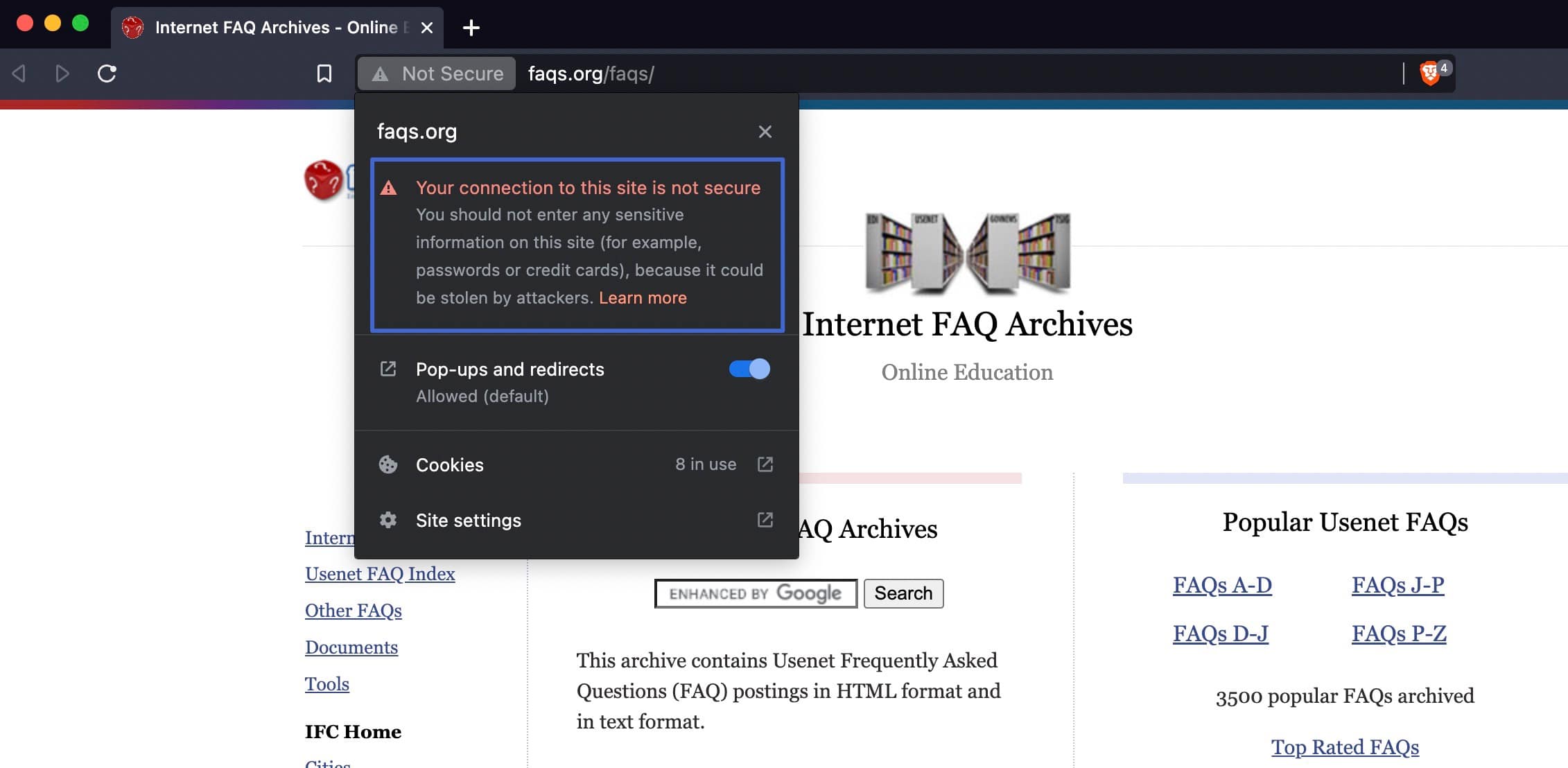 connection not secure message