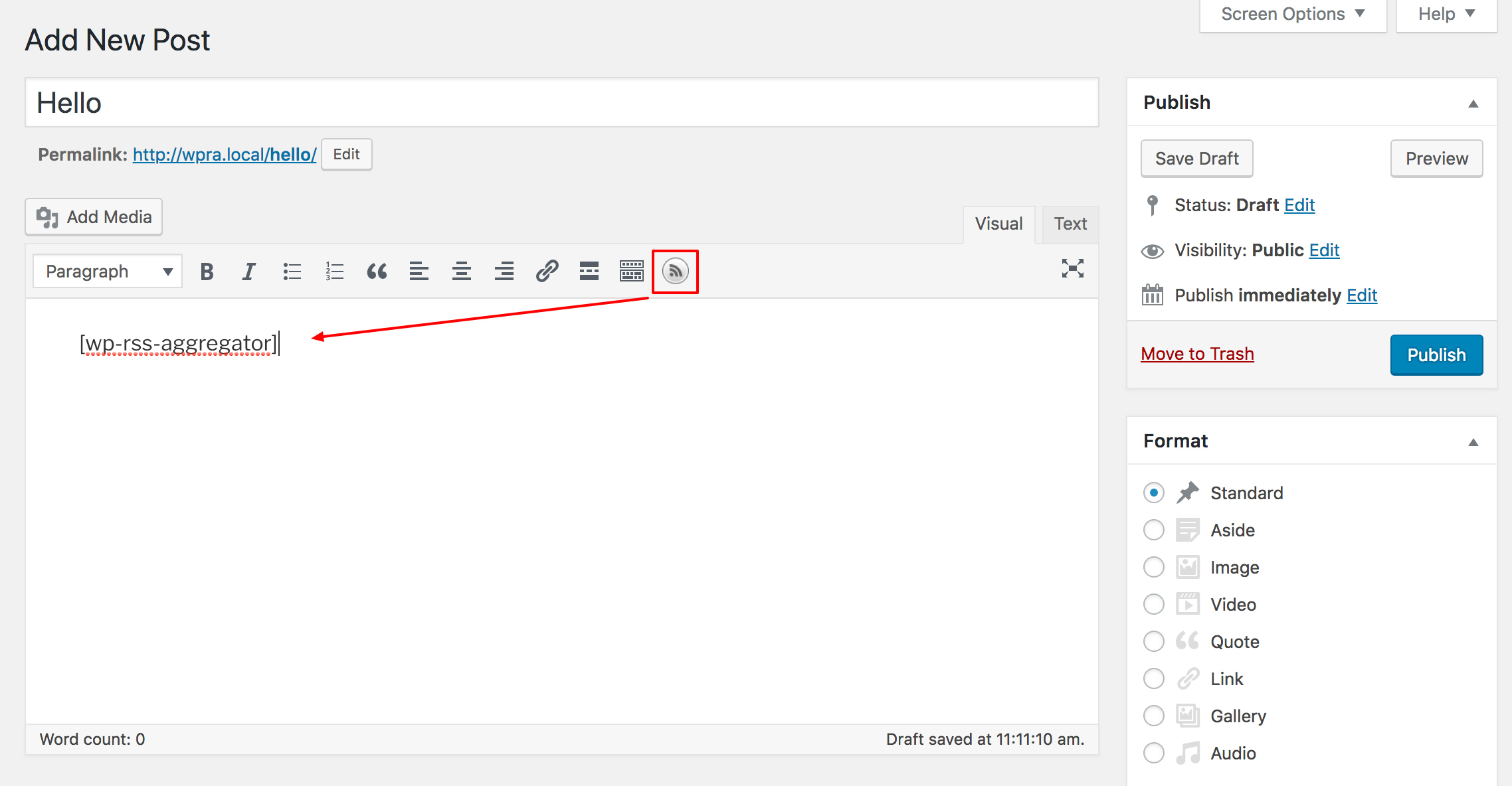 WordPress RSS agg add shortcode