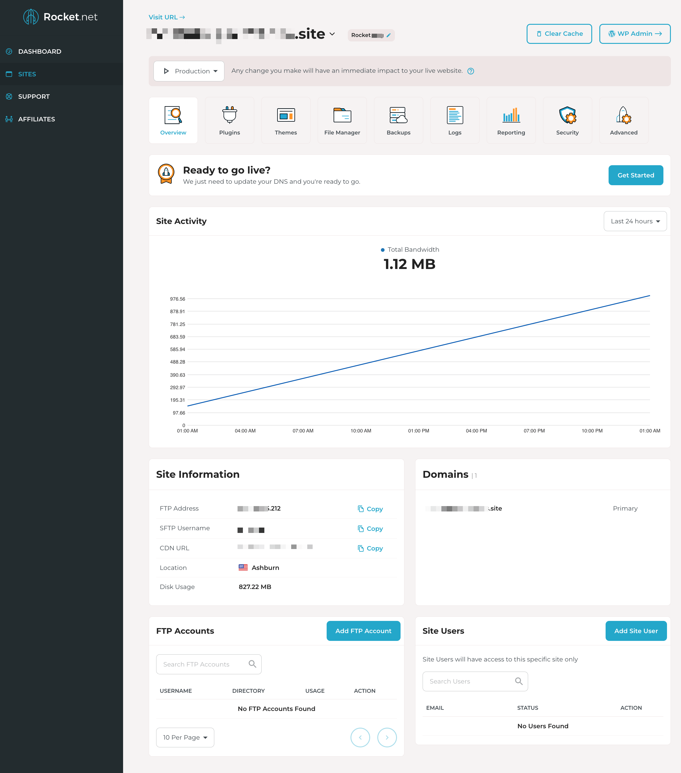 Rocket.net hosting panel