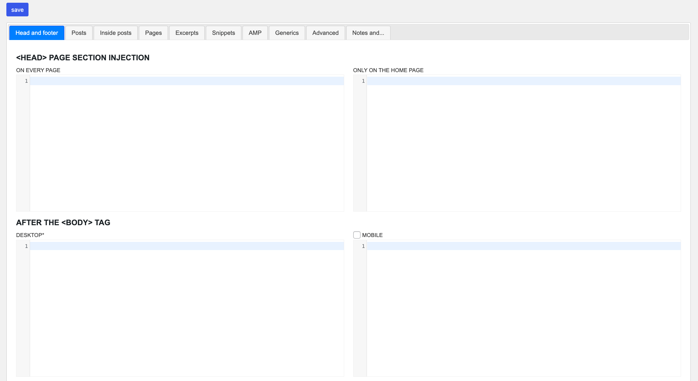 custom head and footer code.