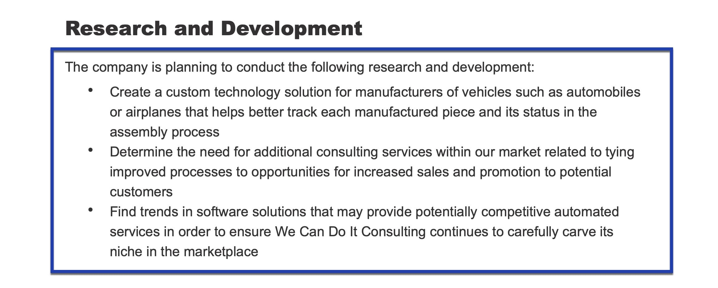 how to write a business plan with research and development