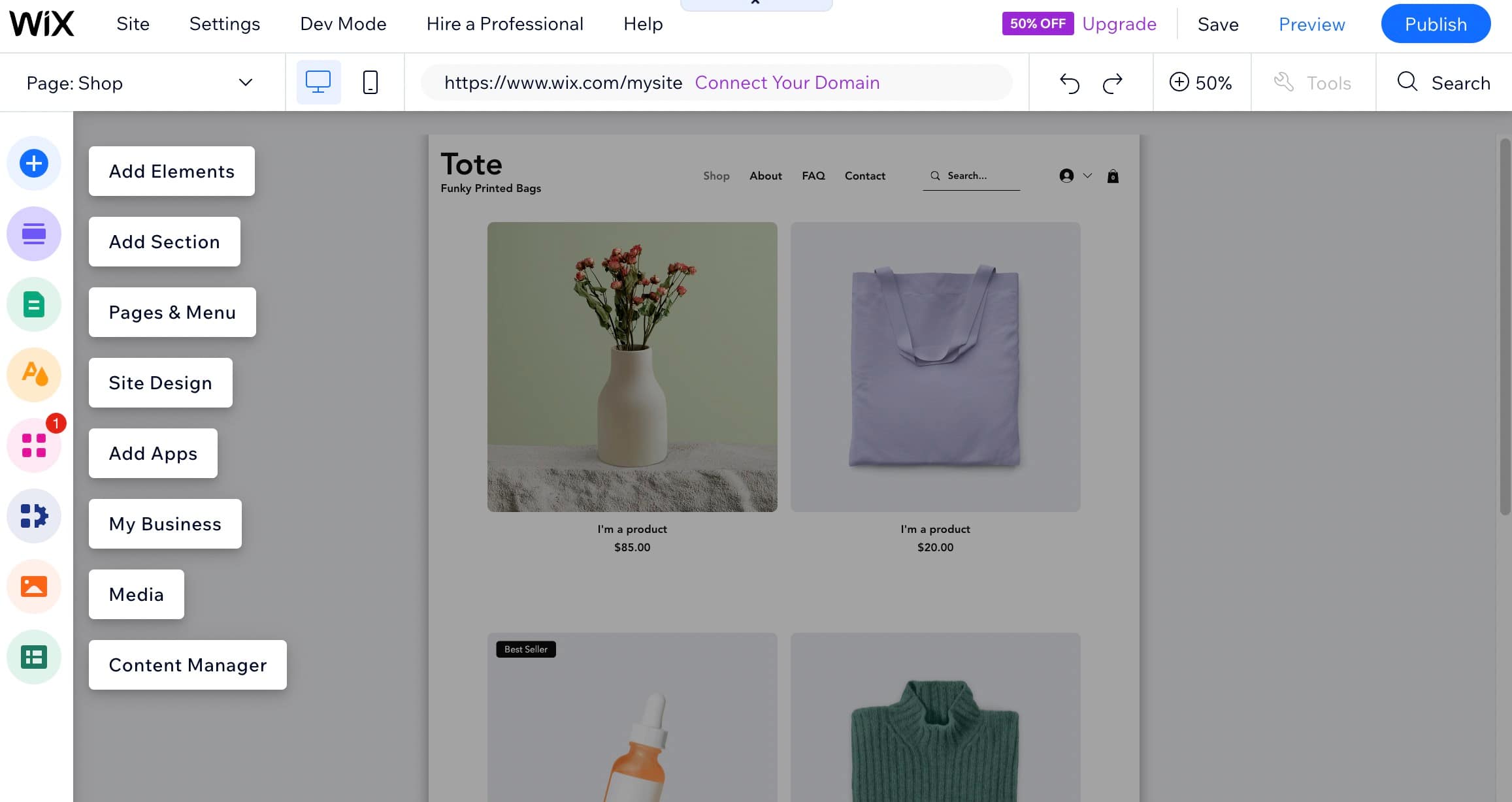 Wix Editor interface.