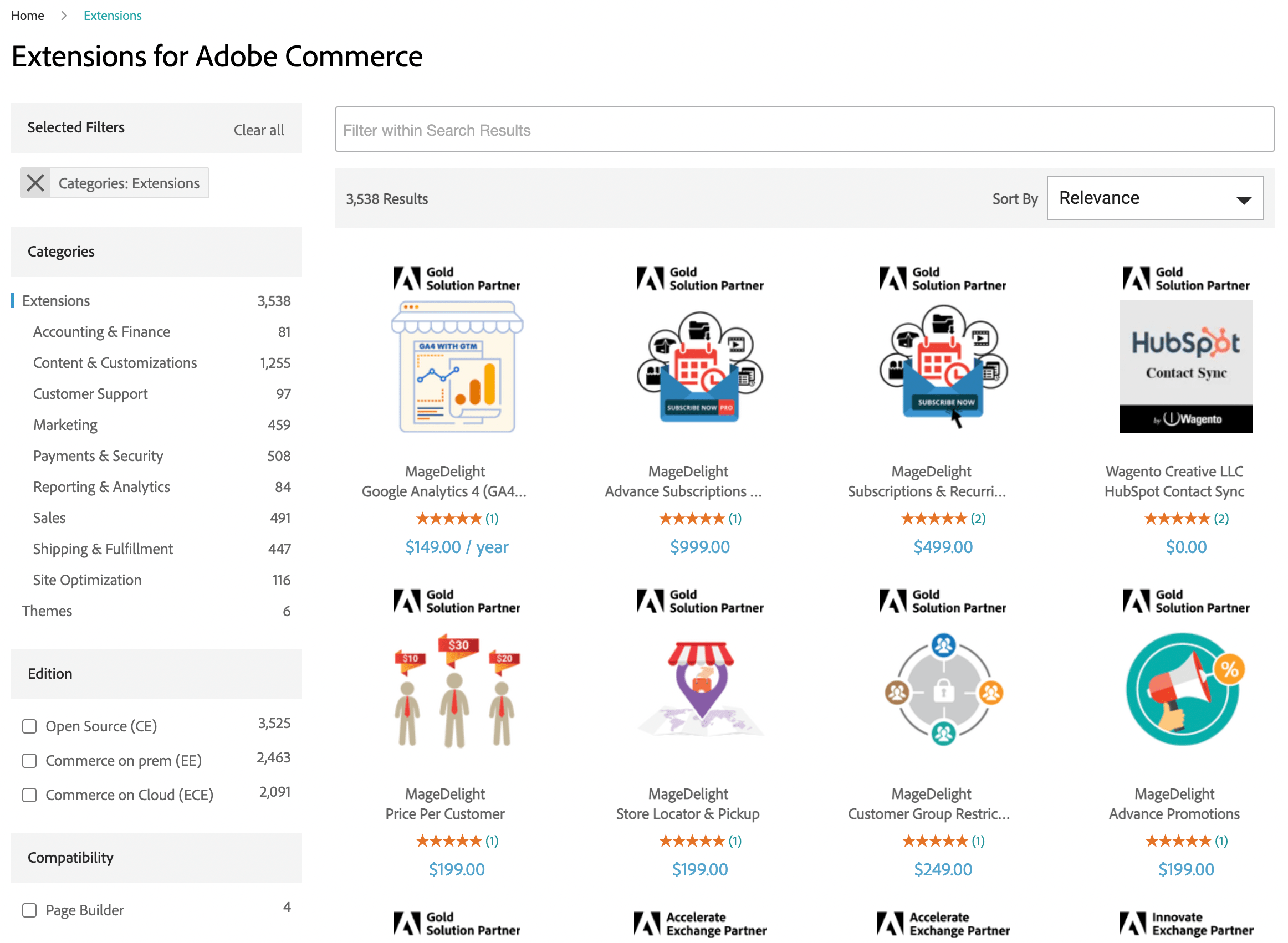 Image of Extensions for Adobe Commerce in WooCommerce vs. Magento comparison