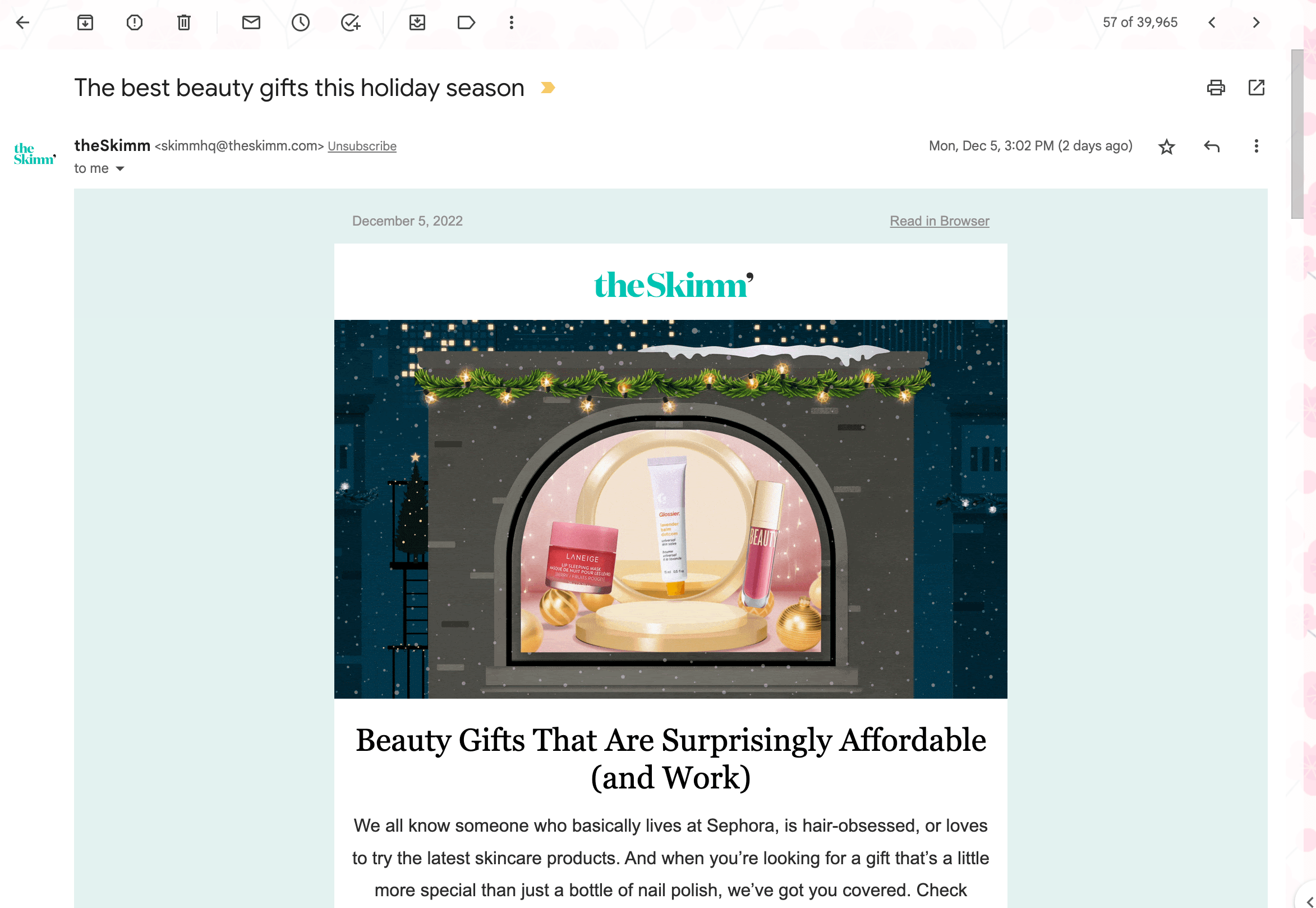 Christmas promotion email.