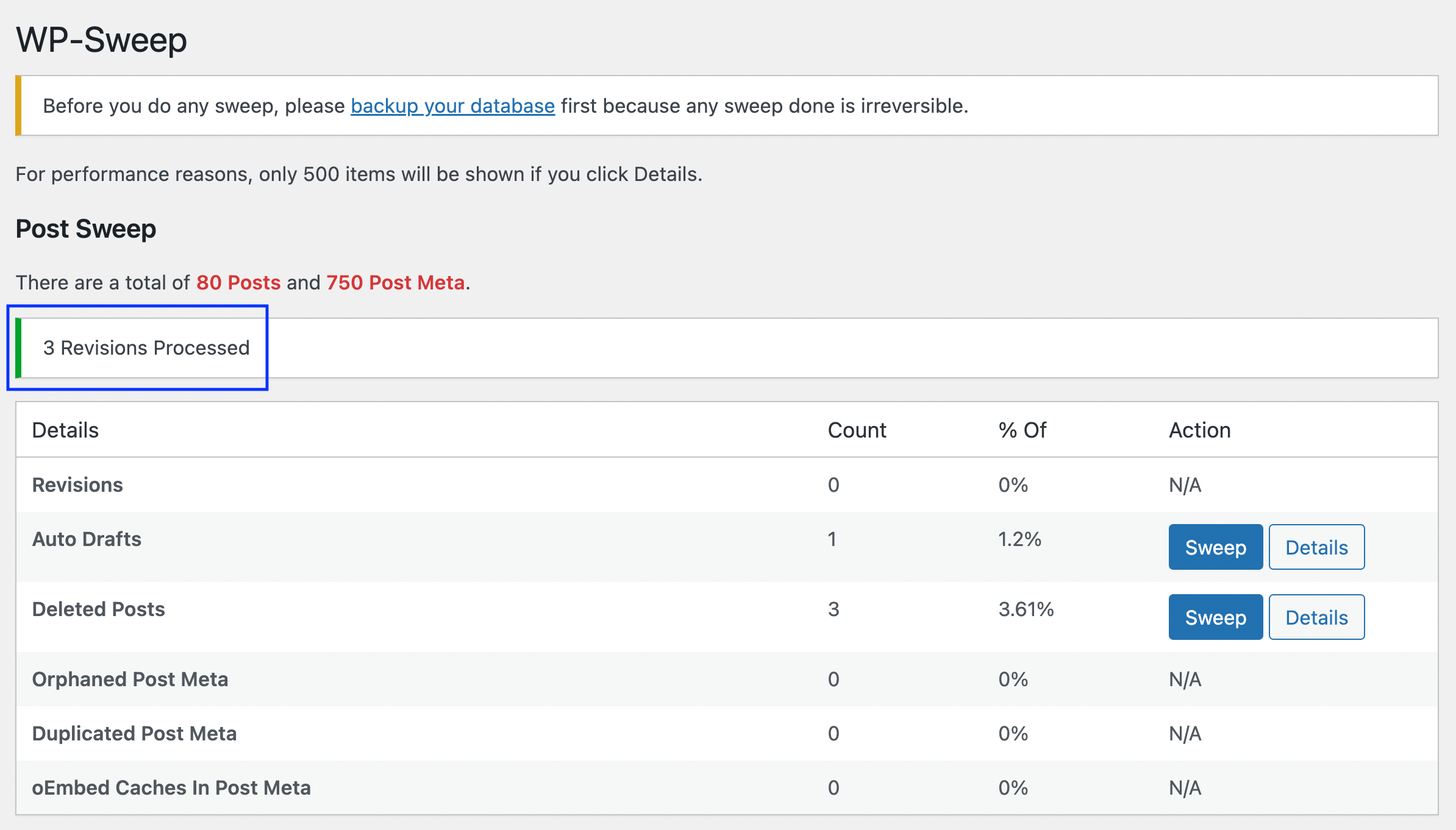 WordPress revision history management: Deleting WordPress revisions in WP-Sweep
