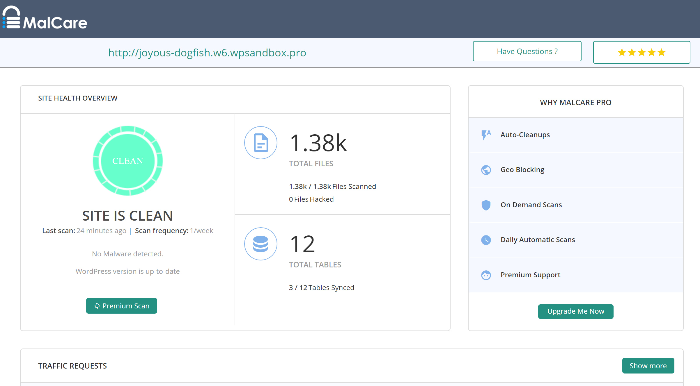MalCare cloud security dashboard