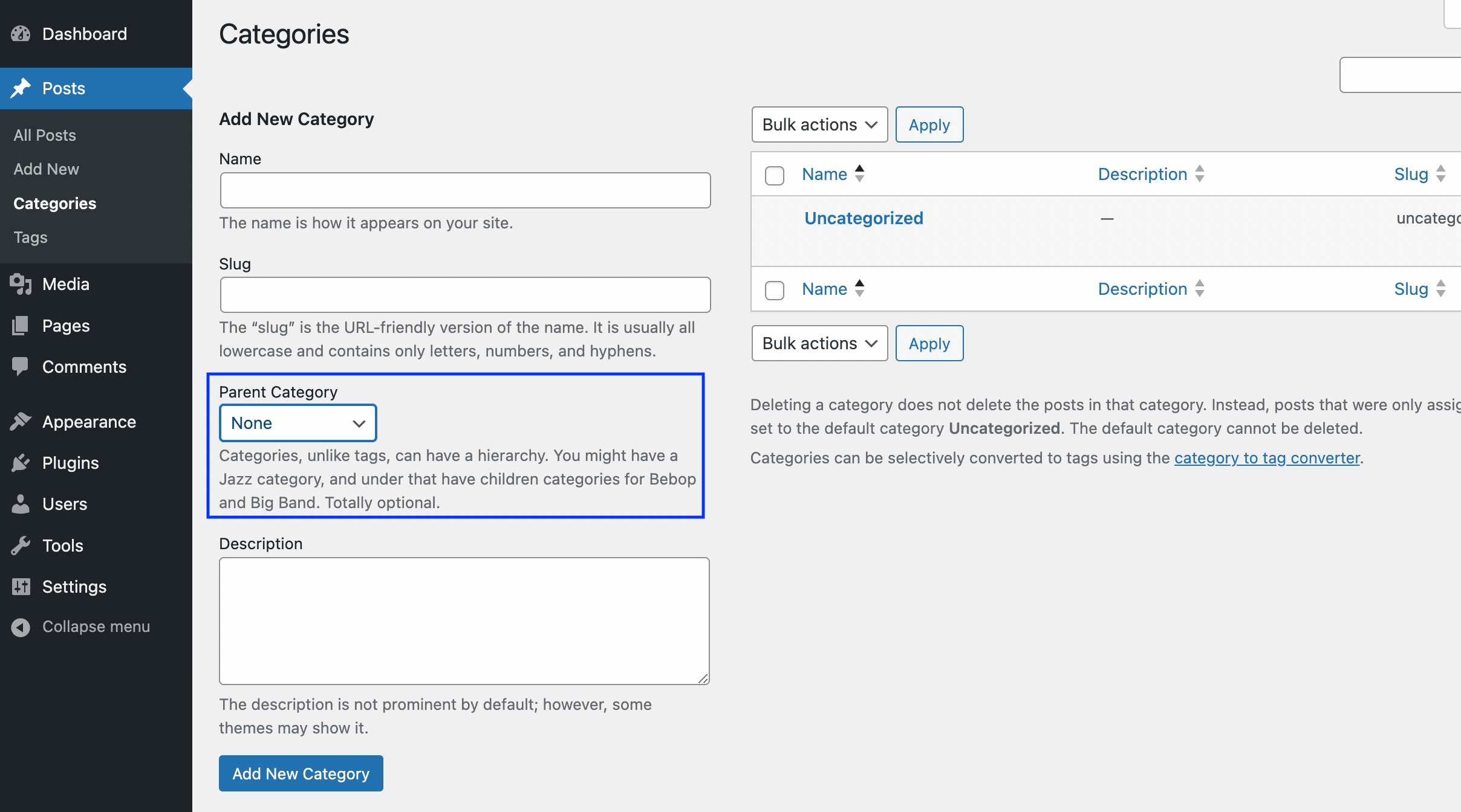 When it comes to WordPress categories vs tags, one major difference is that categories can have a hierarchy (subcategories) whereas tags cannot.