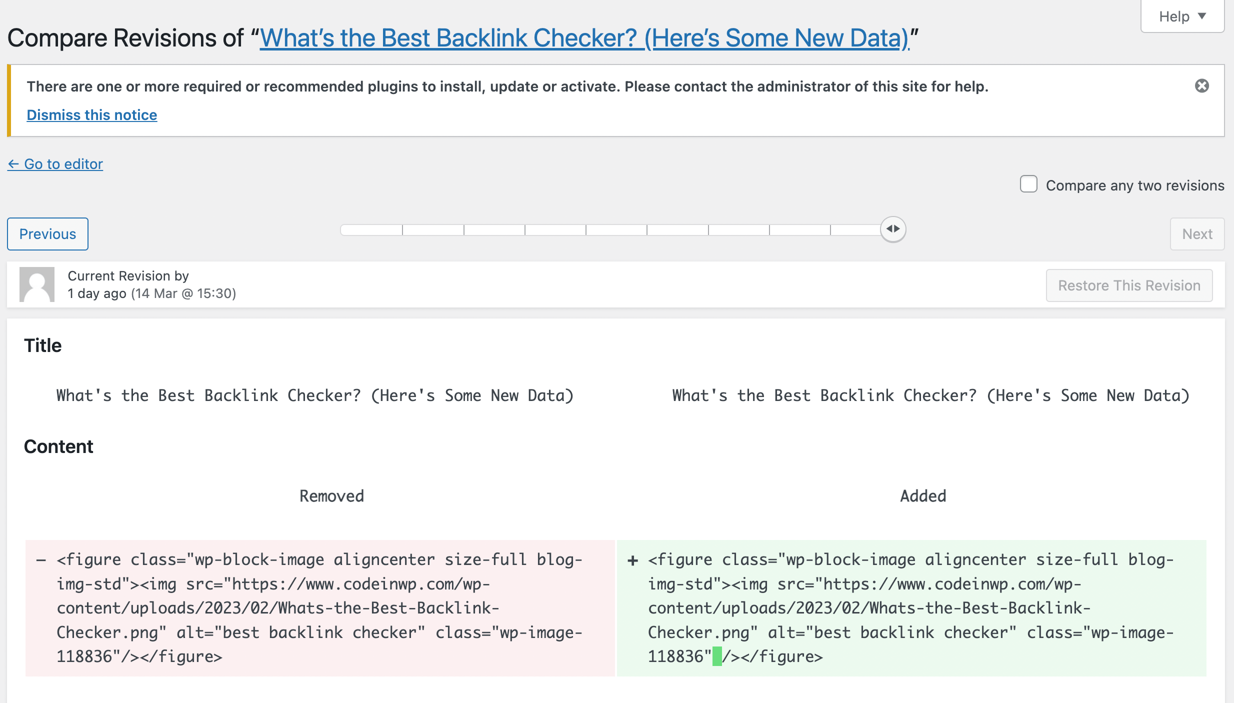 Compare WordPress revisions