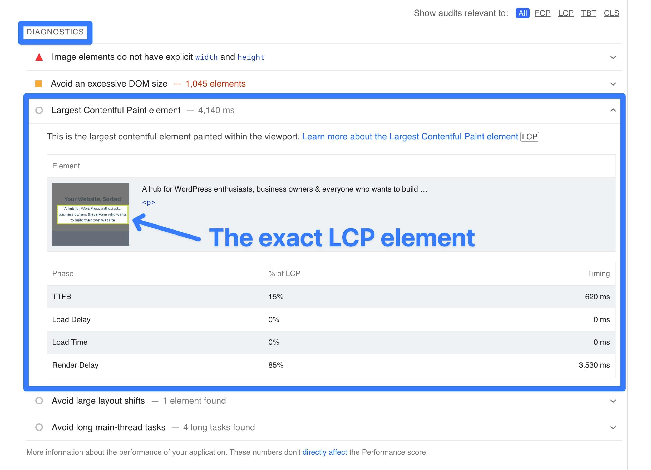 How to improve Largest Contentful Paint by checking the actual LCP element in PageSpeed Insights