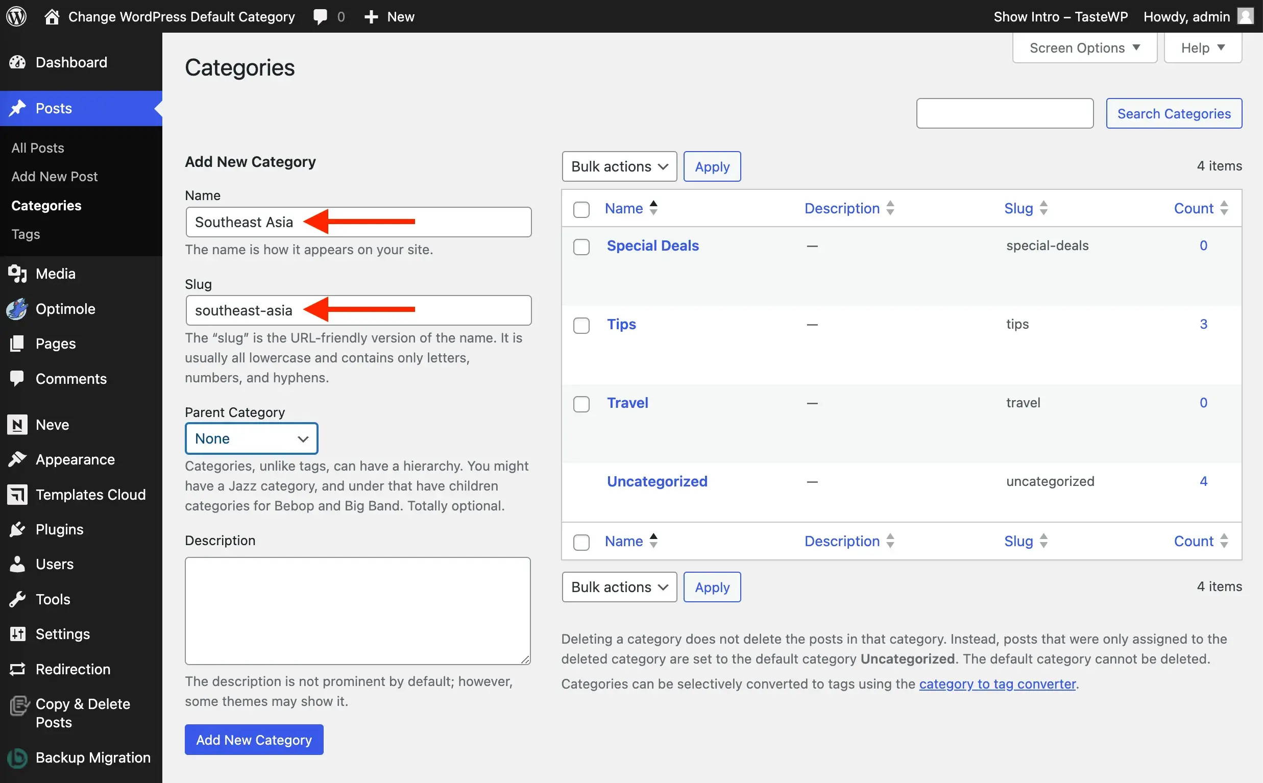 How to Change Default Category in WordPress (Quick and Easy) 1 Adding a new category and slug.