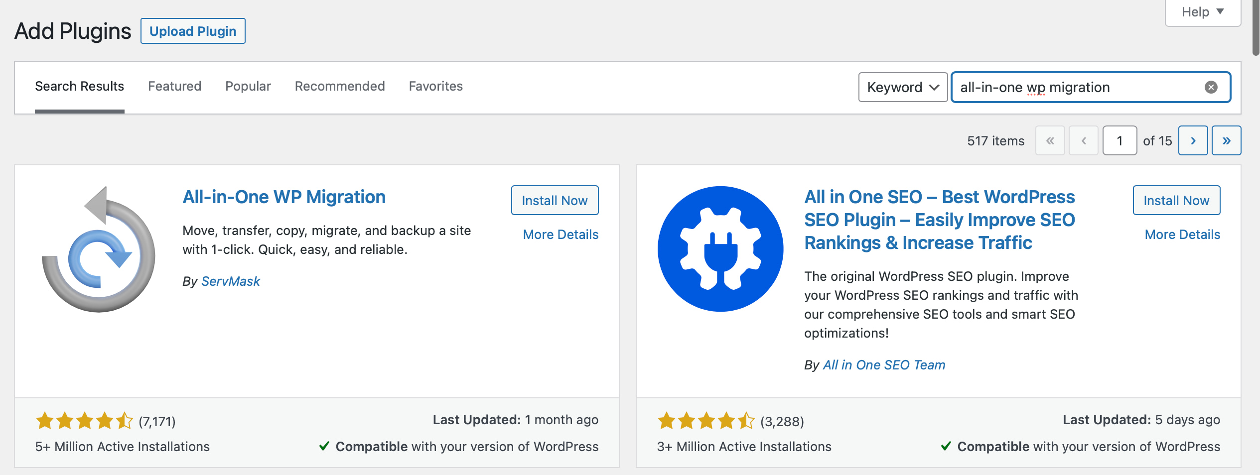 Install the All-in-One WP Migration plugin.