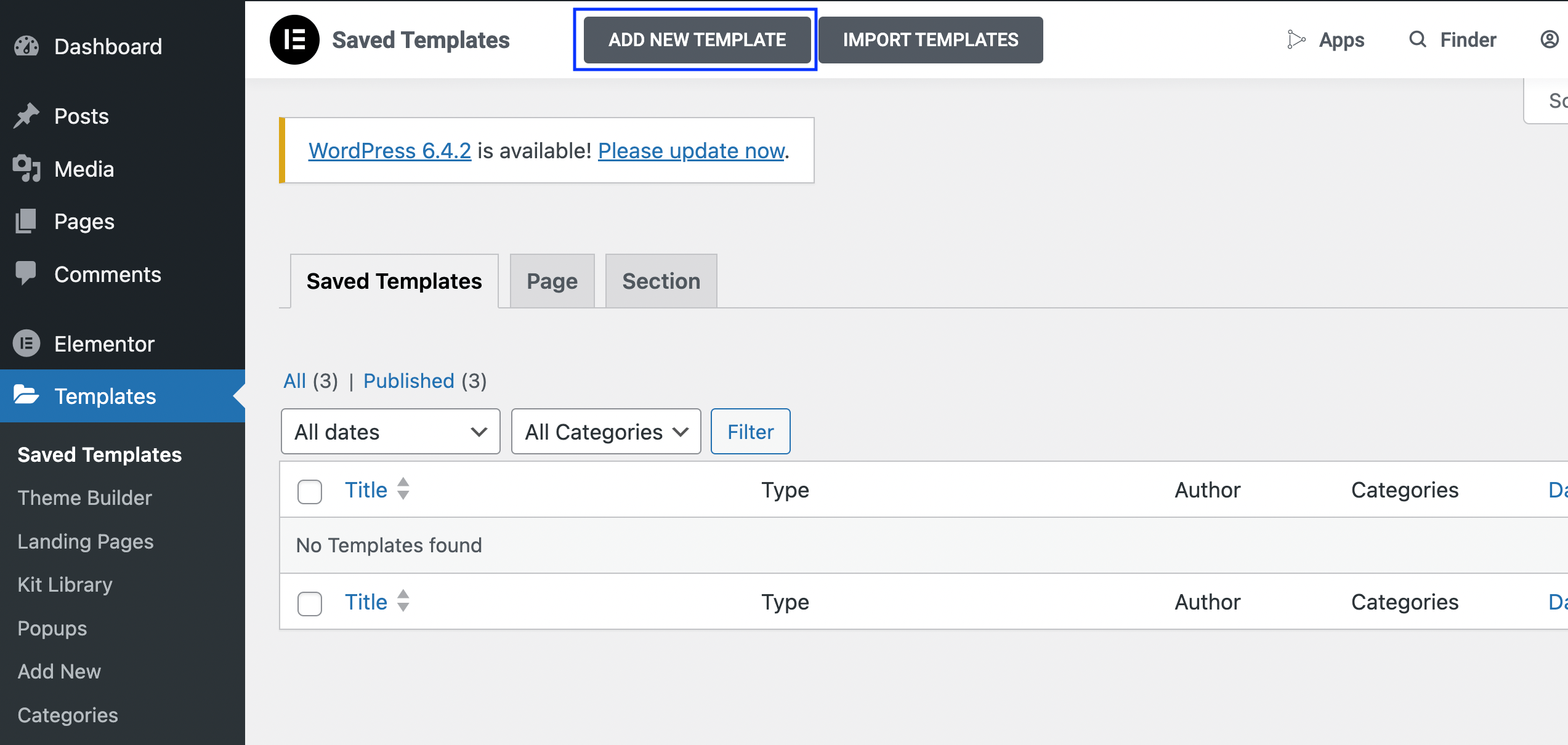 Add a new Elementor template then learn how to set a 404 page in WordPress.