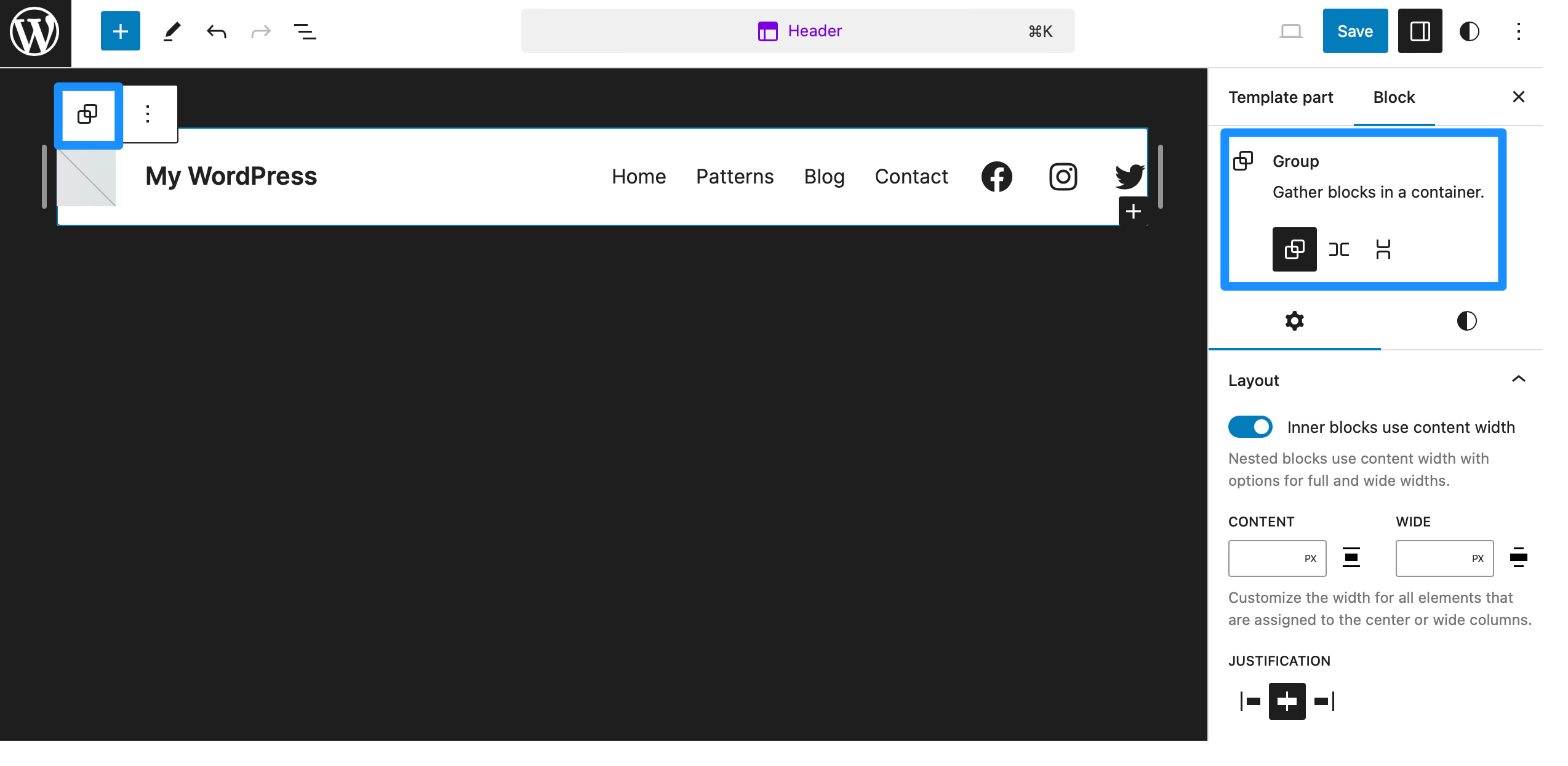 How to group header items together.