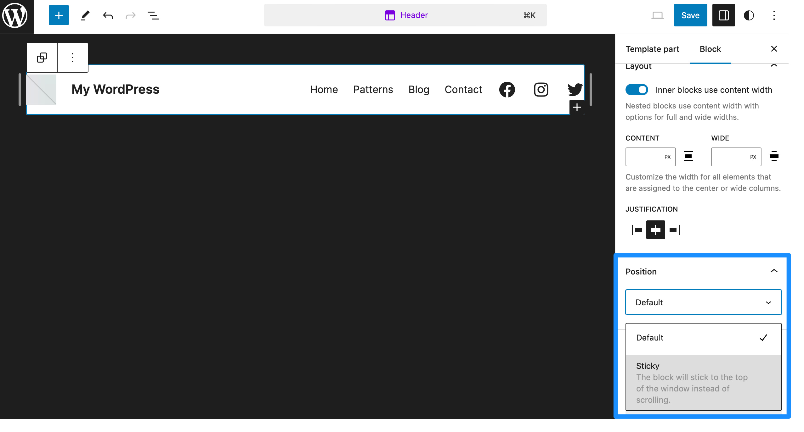 Enable sticky header in the FSE.
