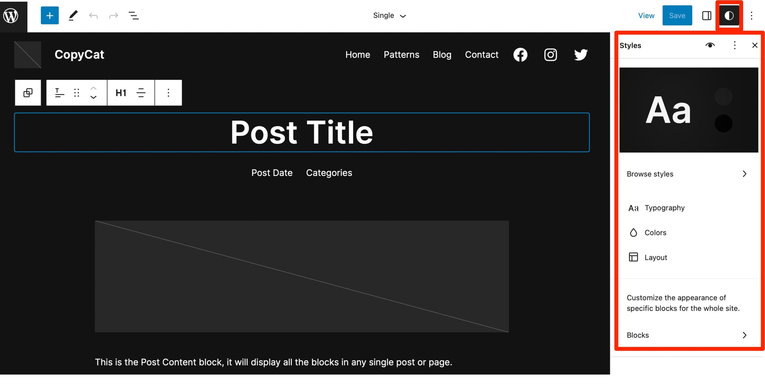 WordPress full site editing styles.