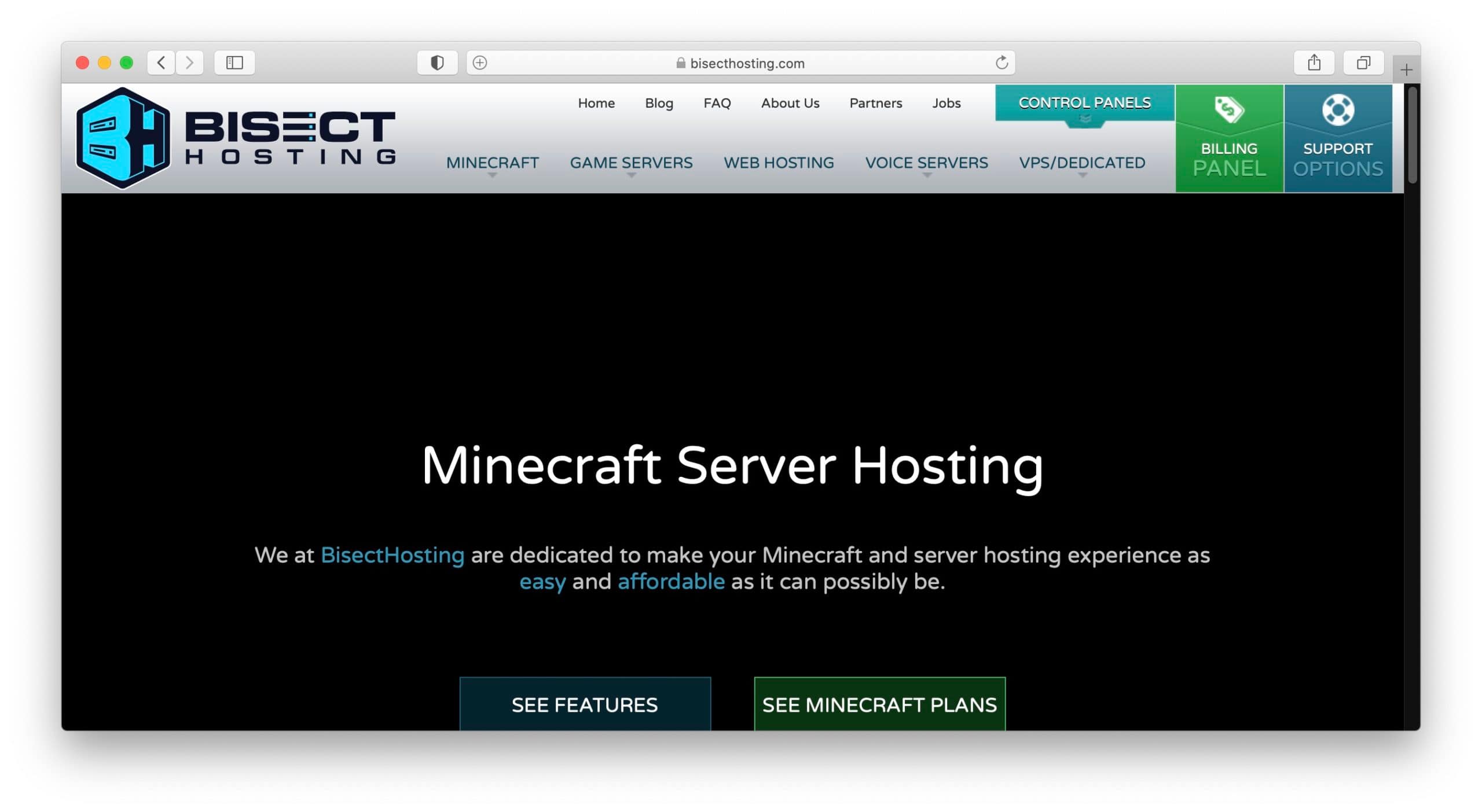 Bisect Hosting Minecraft plans.