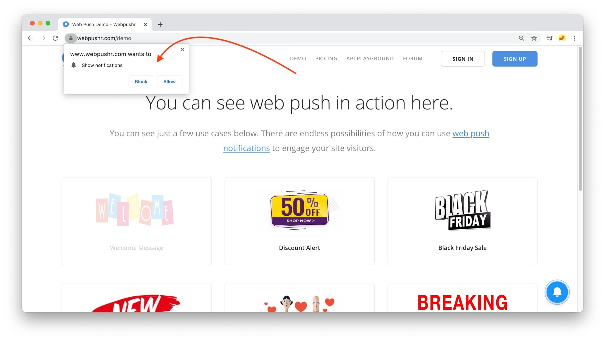 example opt-in for web push notifications