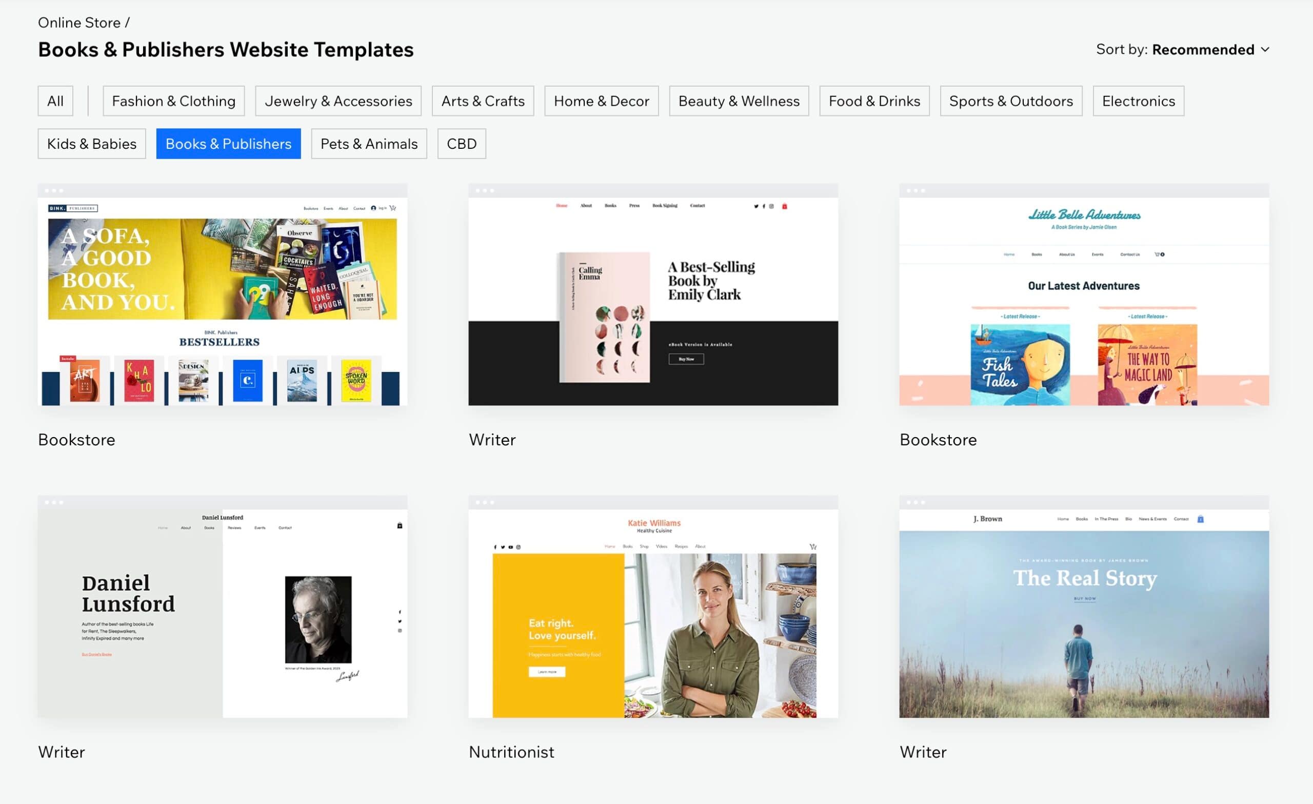 Wix eCommerce review of book and publisher themes.