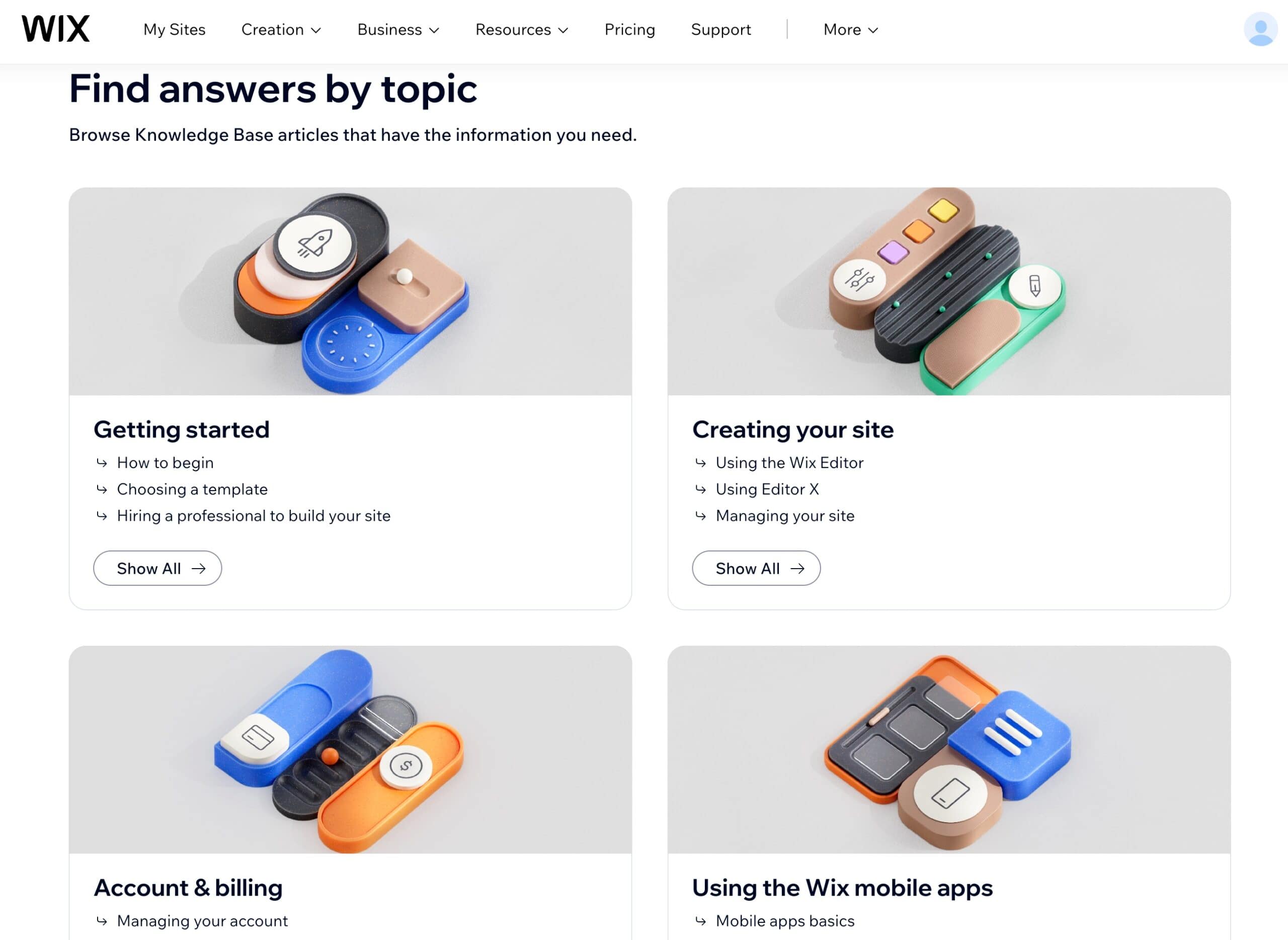 Finding customer support from Wix.