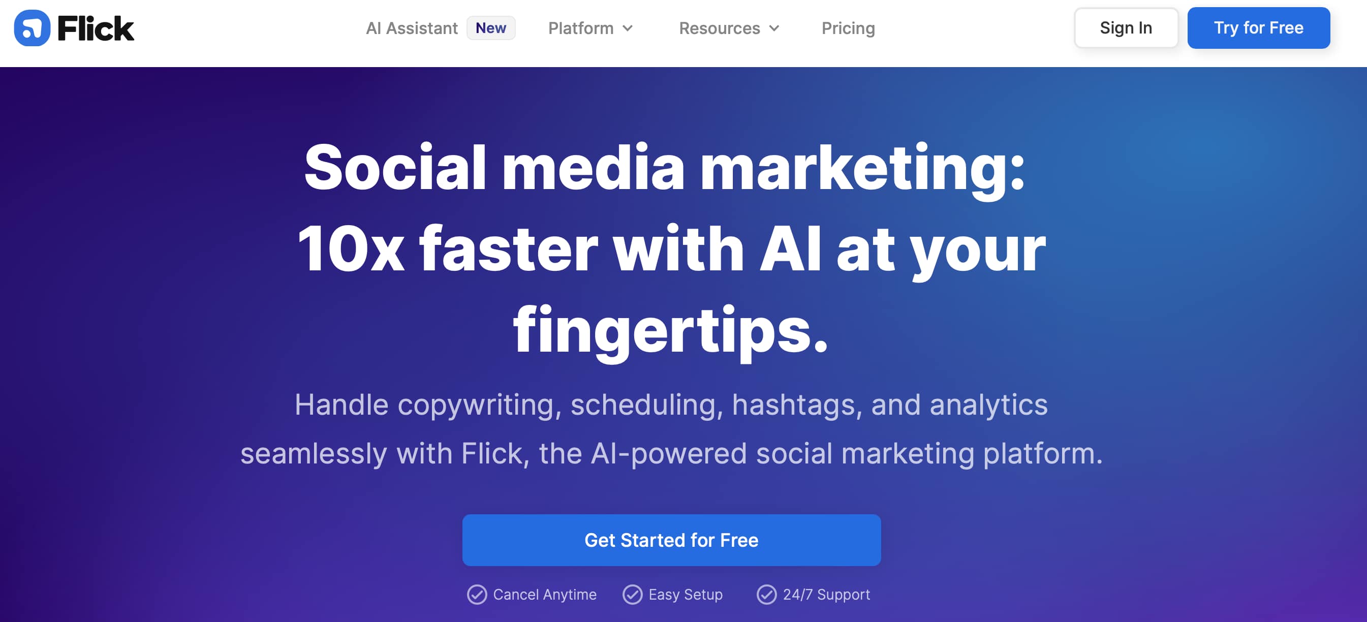 Flick is one of the best AI marketing tools for social content.