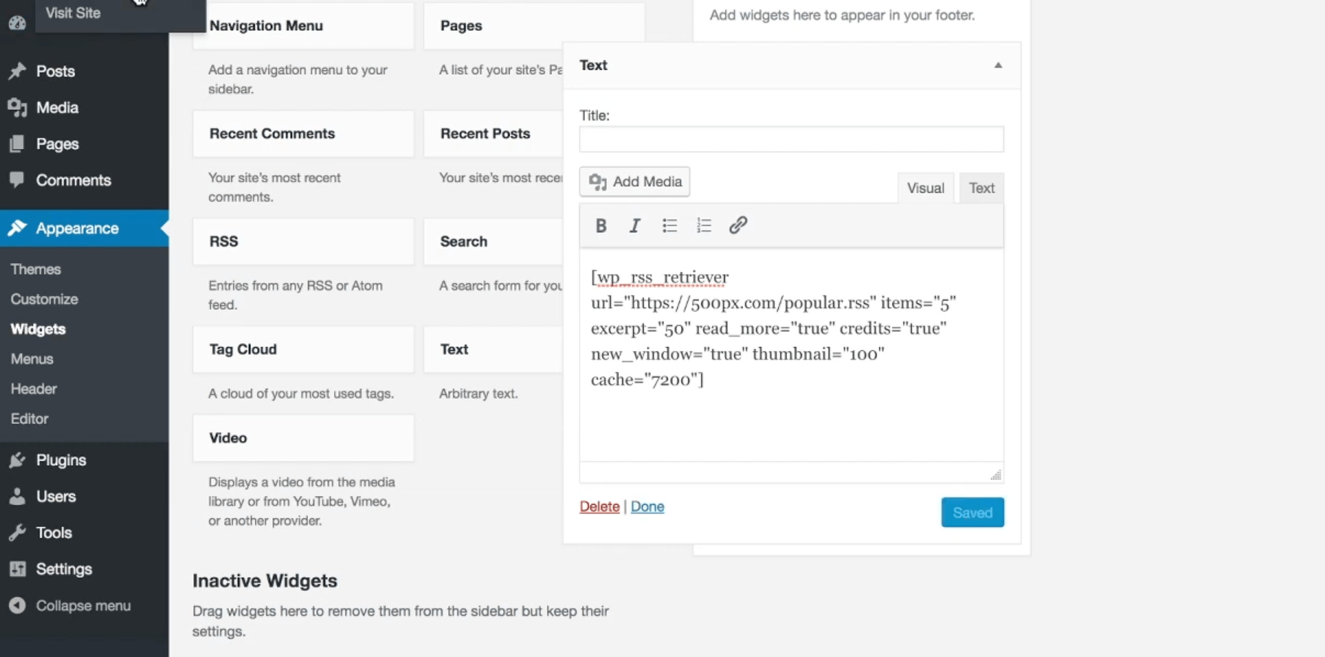 wordpress rss widget