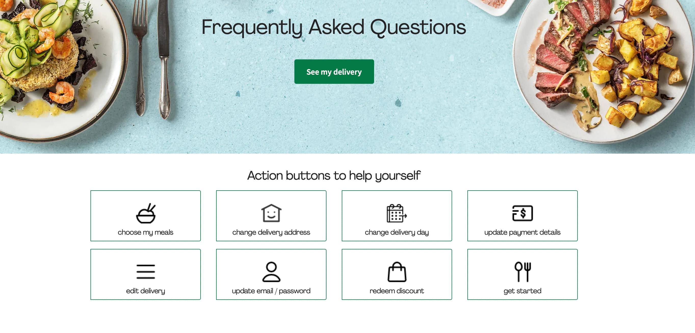 FAQ page examples: HelloFresh FAQ page