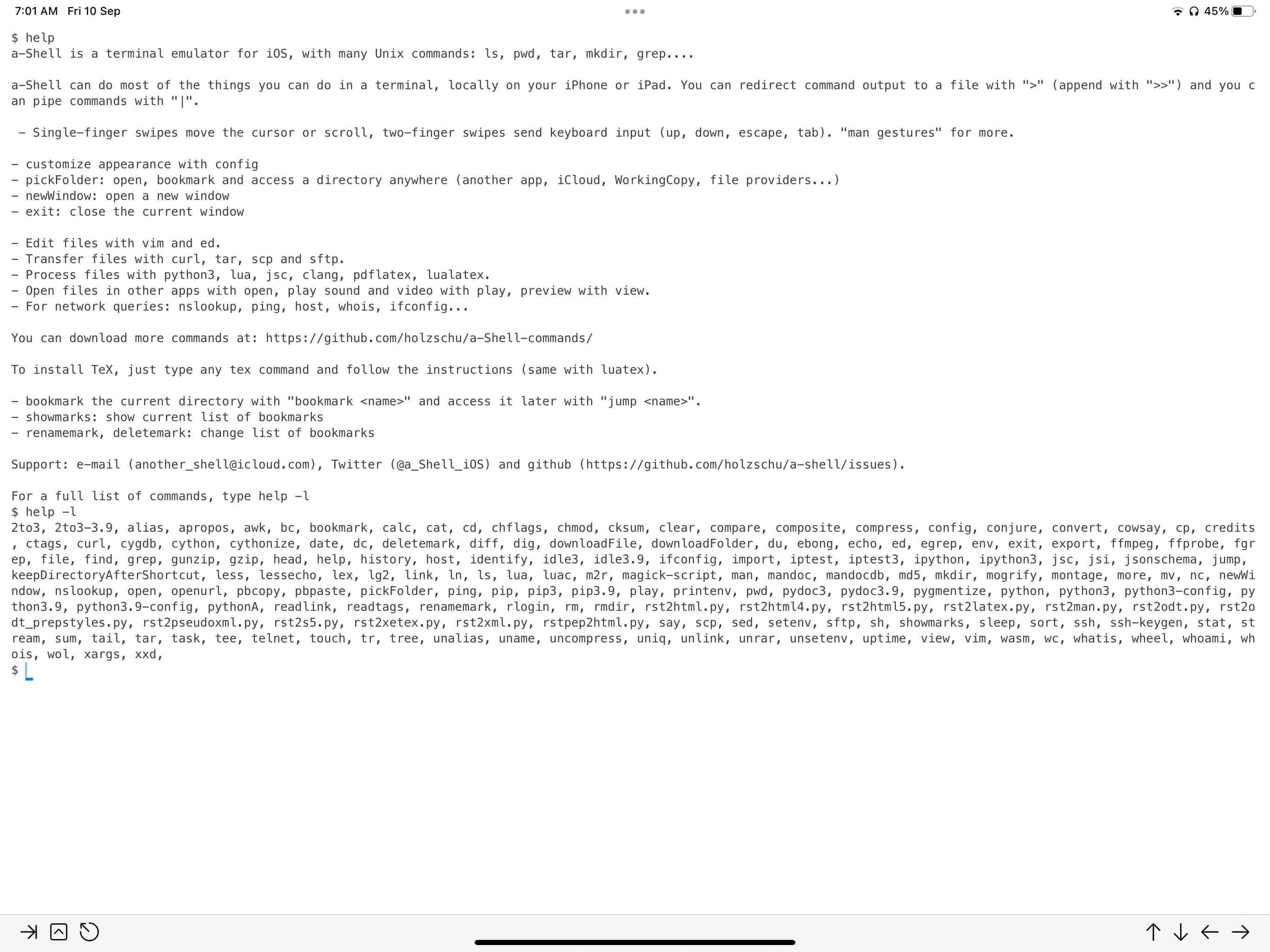 a-Shell mini on iPad Pro