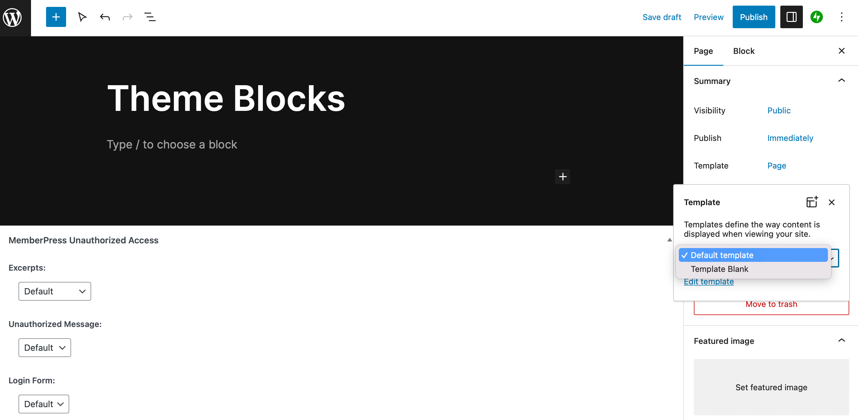 Template editing mode