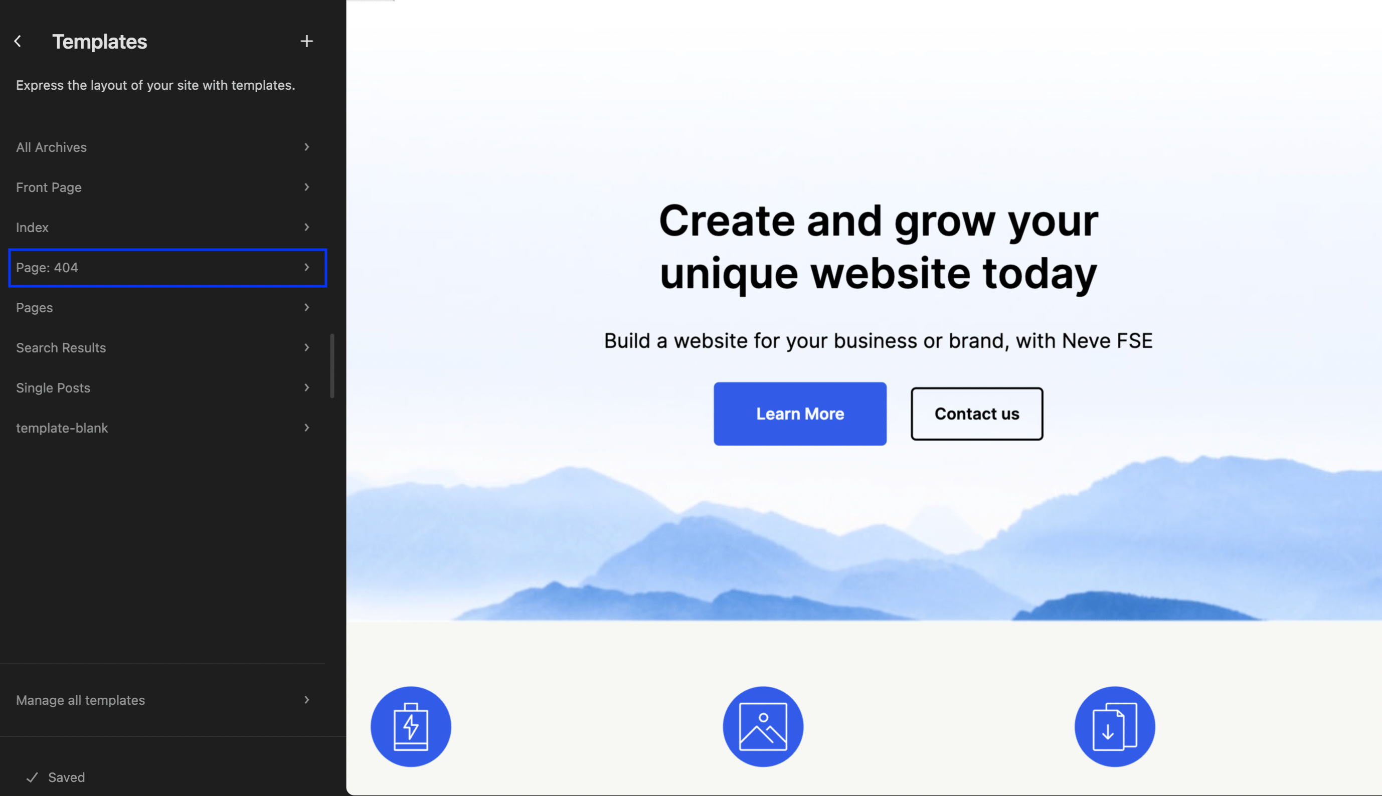 404 page template in WordPress (Neve FSE).
