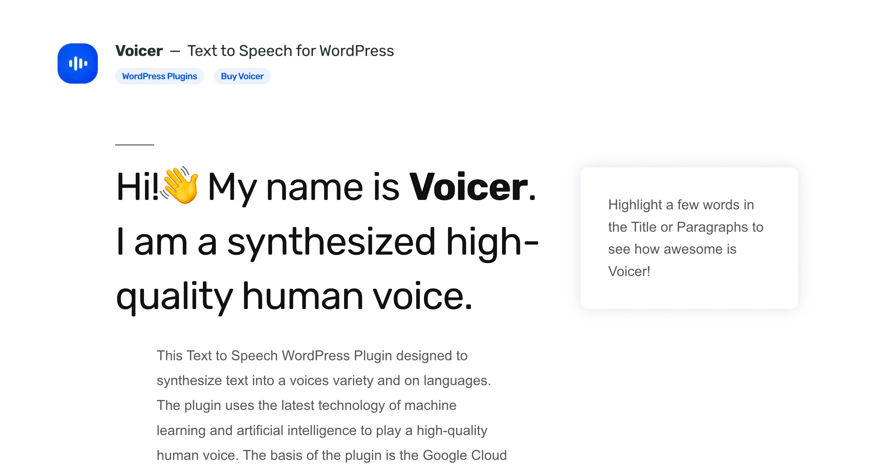 Voicer is a WordPress AI plugin.