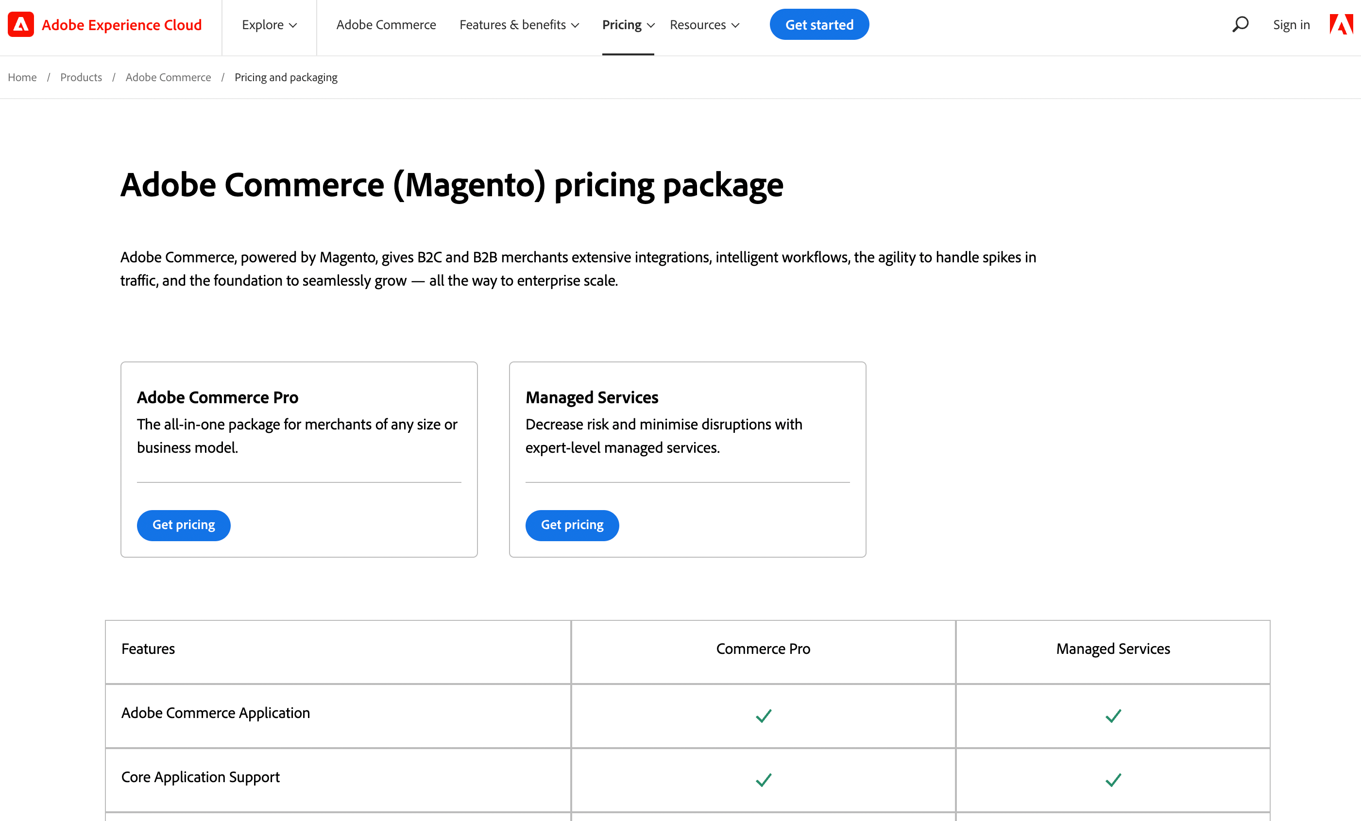 WooCommerce vs Magento comparison- Magento (Adobe Commerce) pricing page.