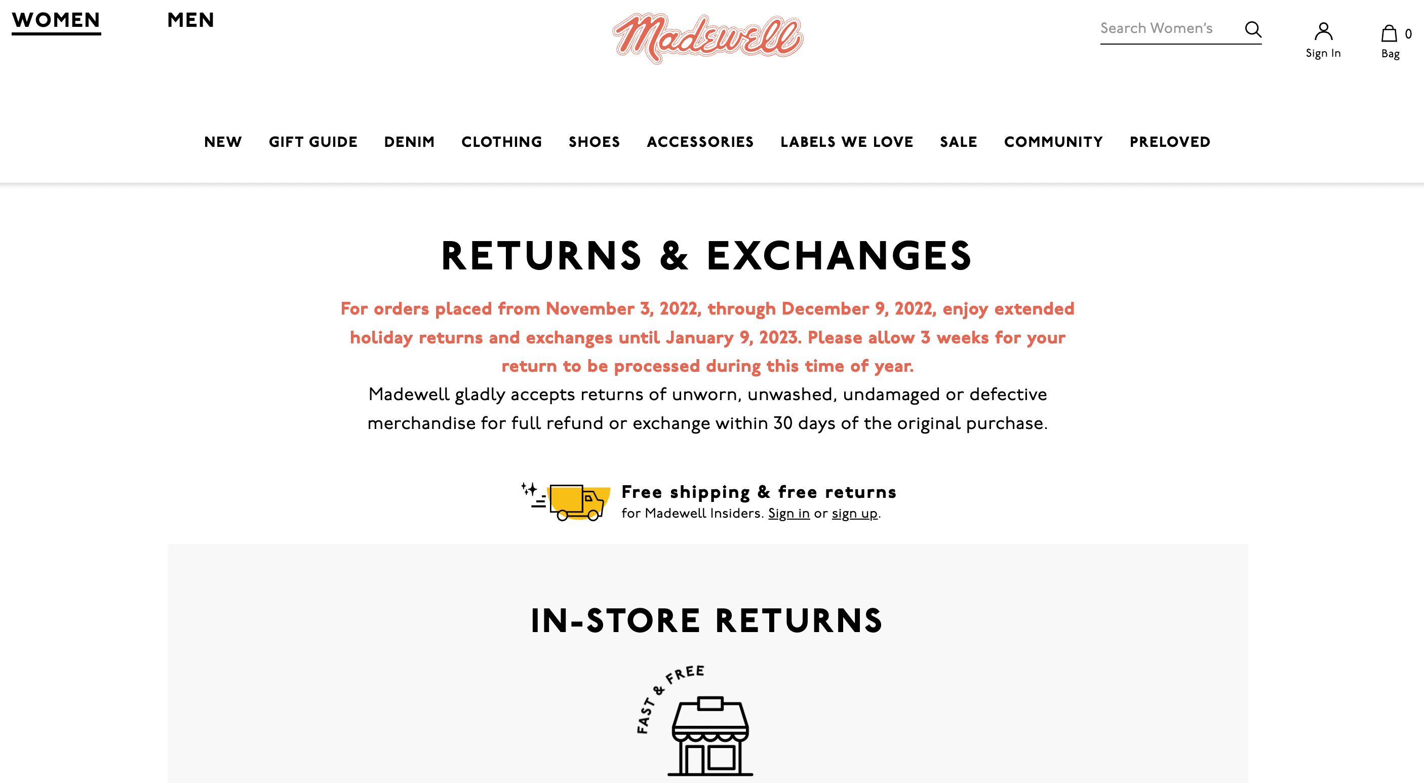 A holiday return policy.