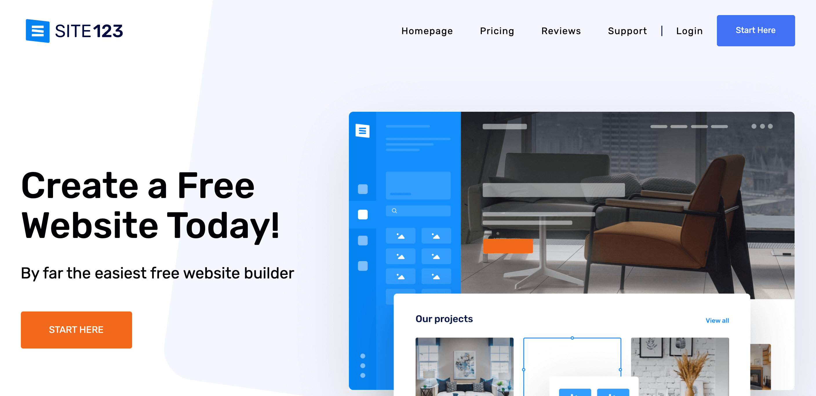 The Site123 homepage.