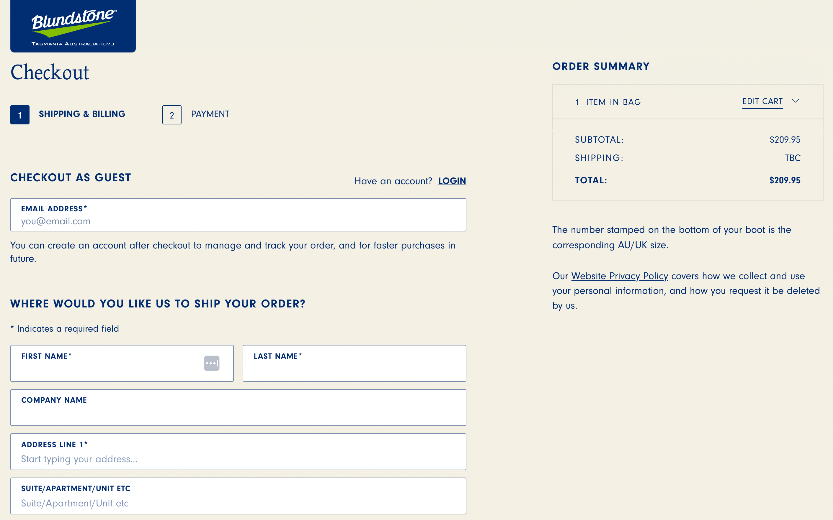 The checkout screen in an e-commerce store