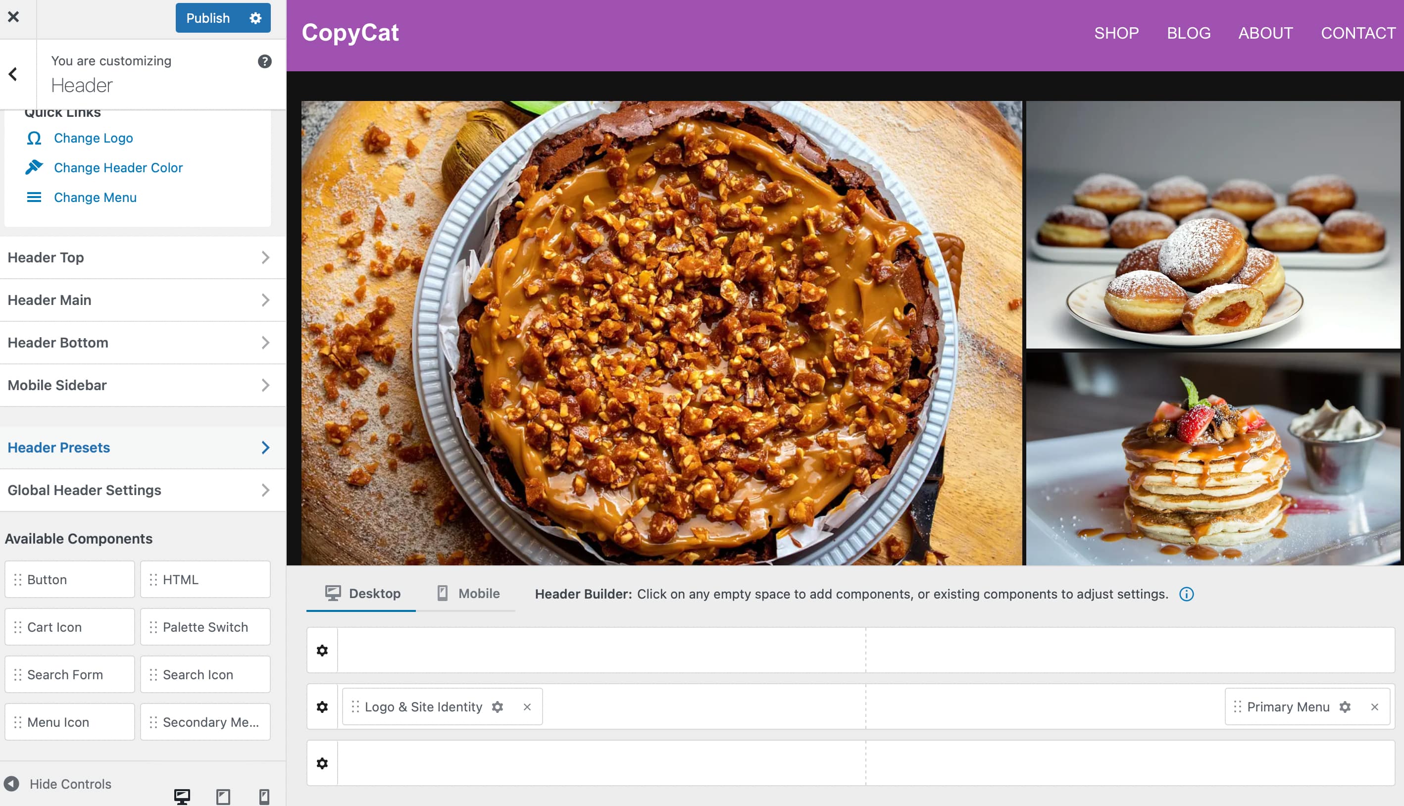 Neve header builder.