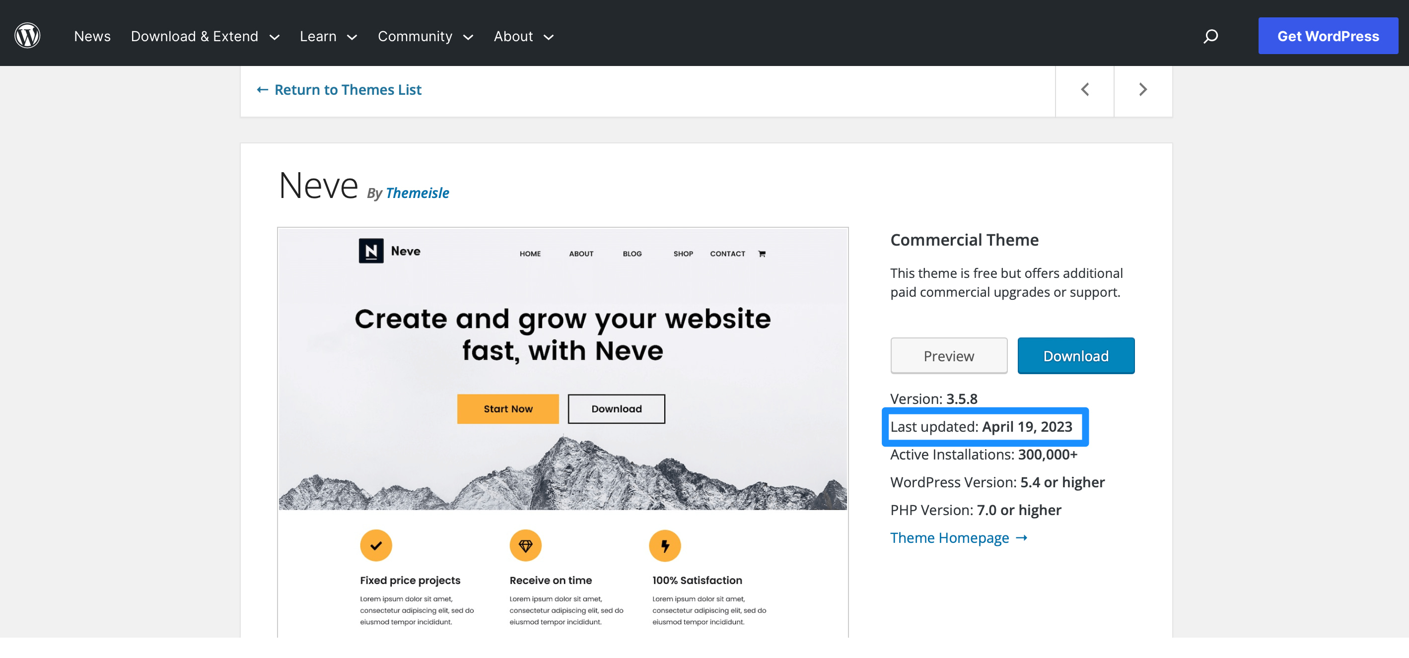 Average cost of website design for small business, using Neve as WordPress theme.