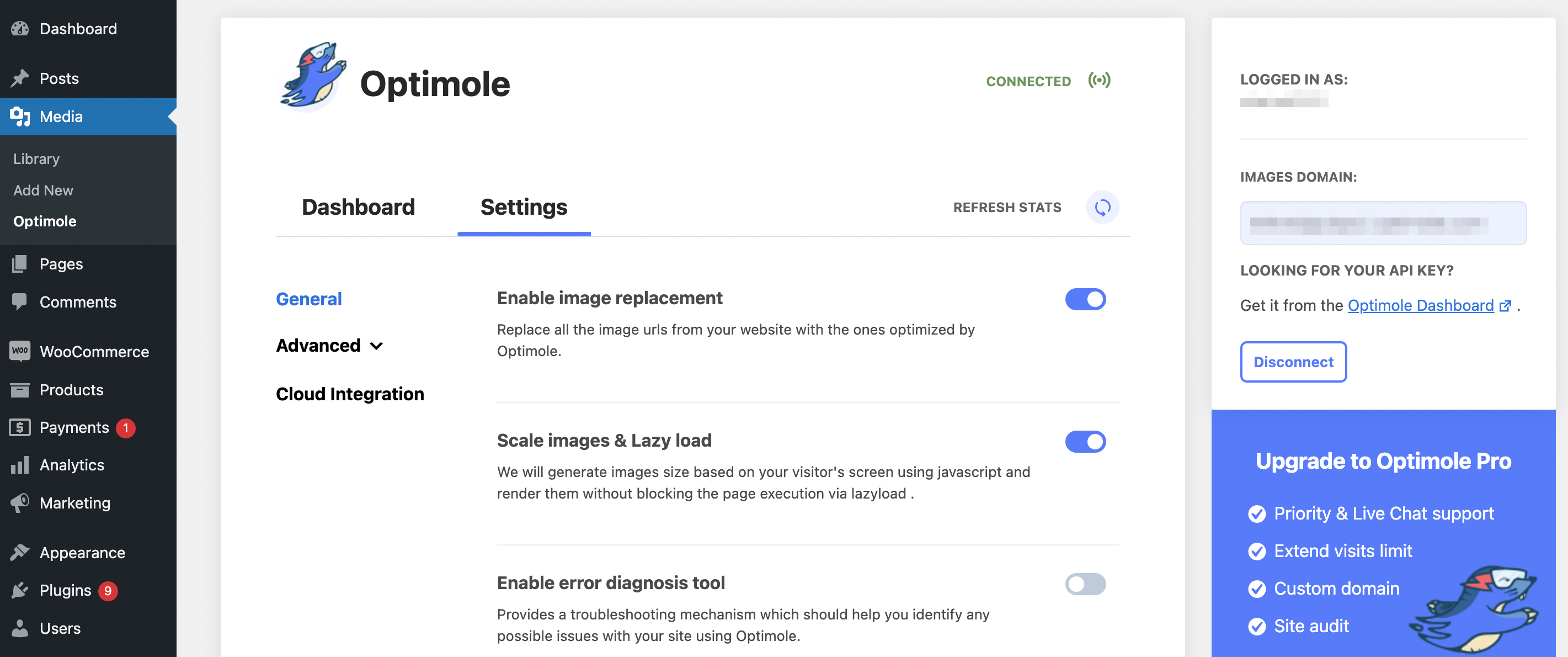 Optimole settings to use video formats for animated content.