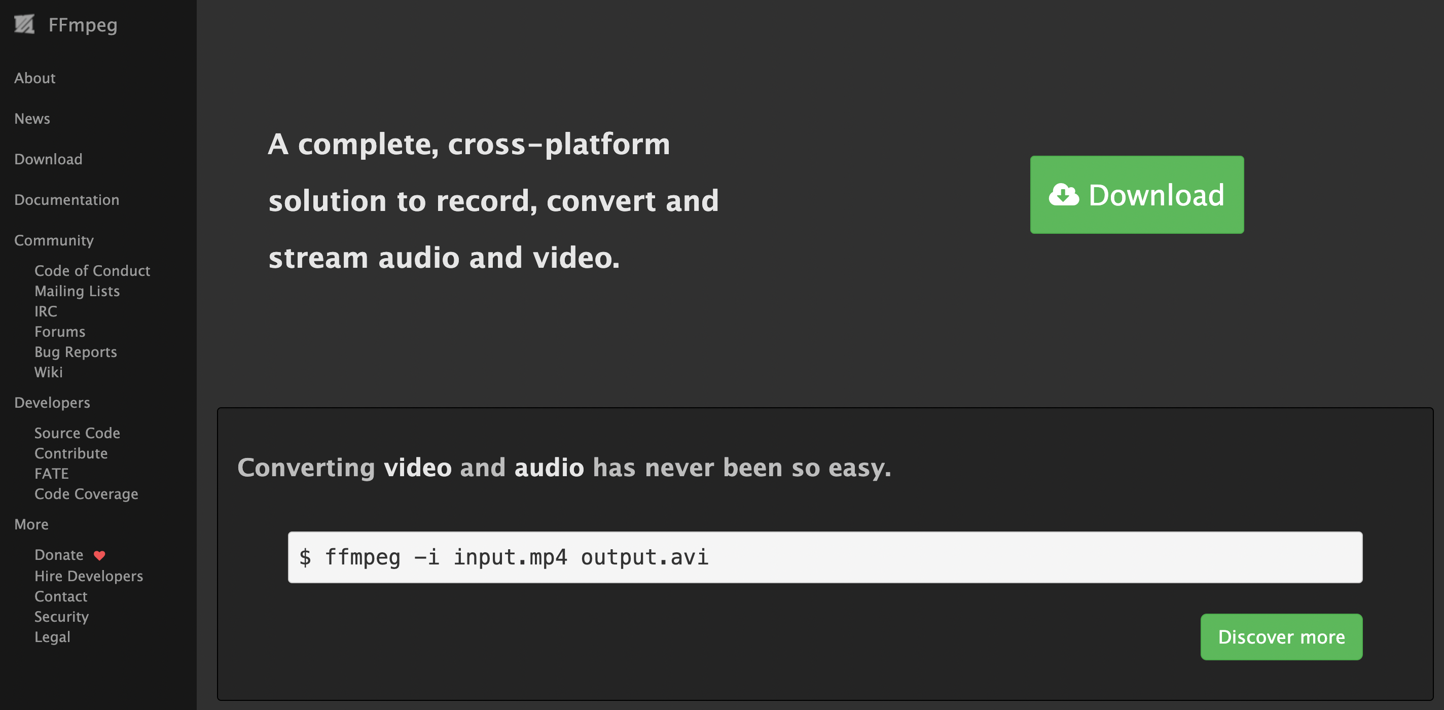 FFmpeg file format converter to use video formats for animated content.