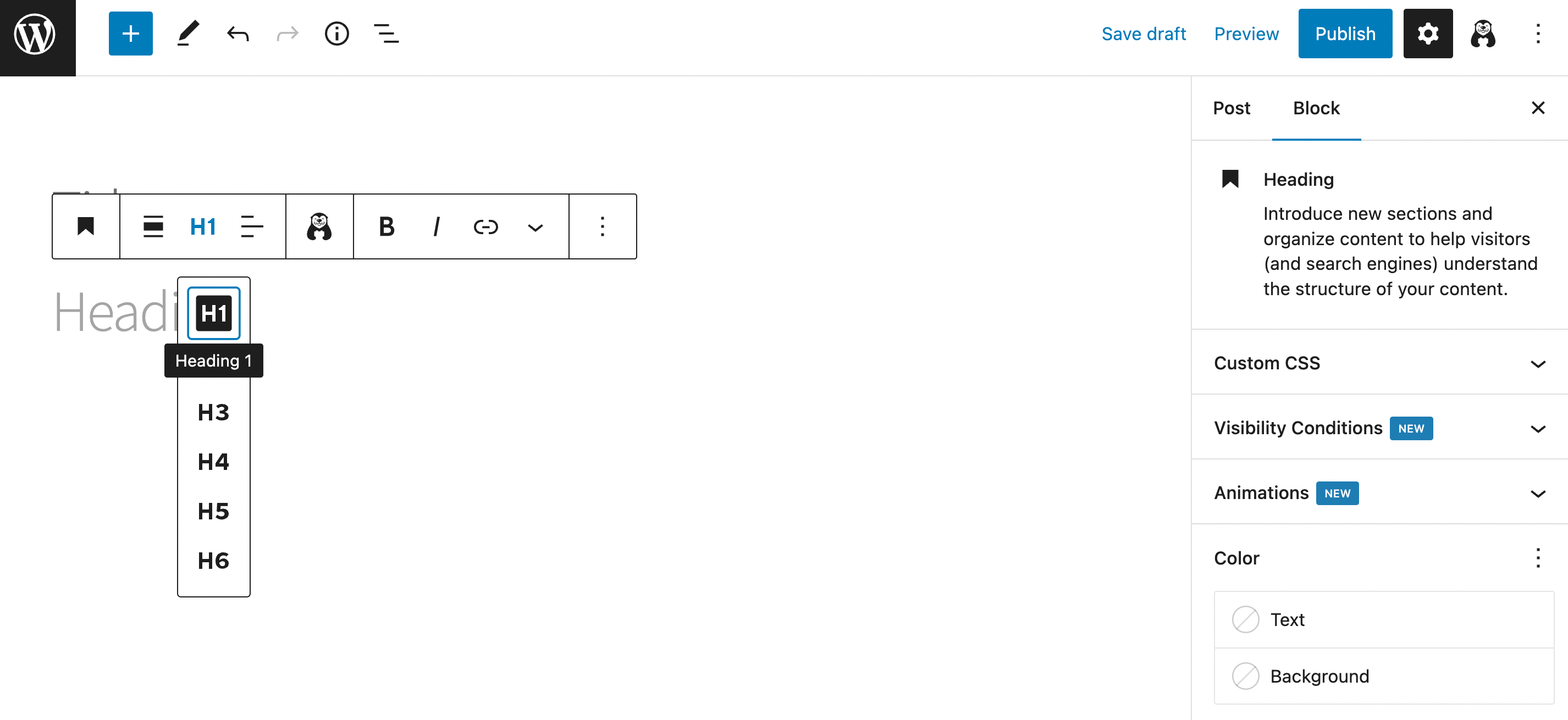 WordPress heading structure.