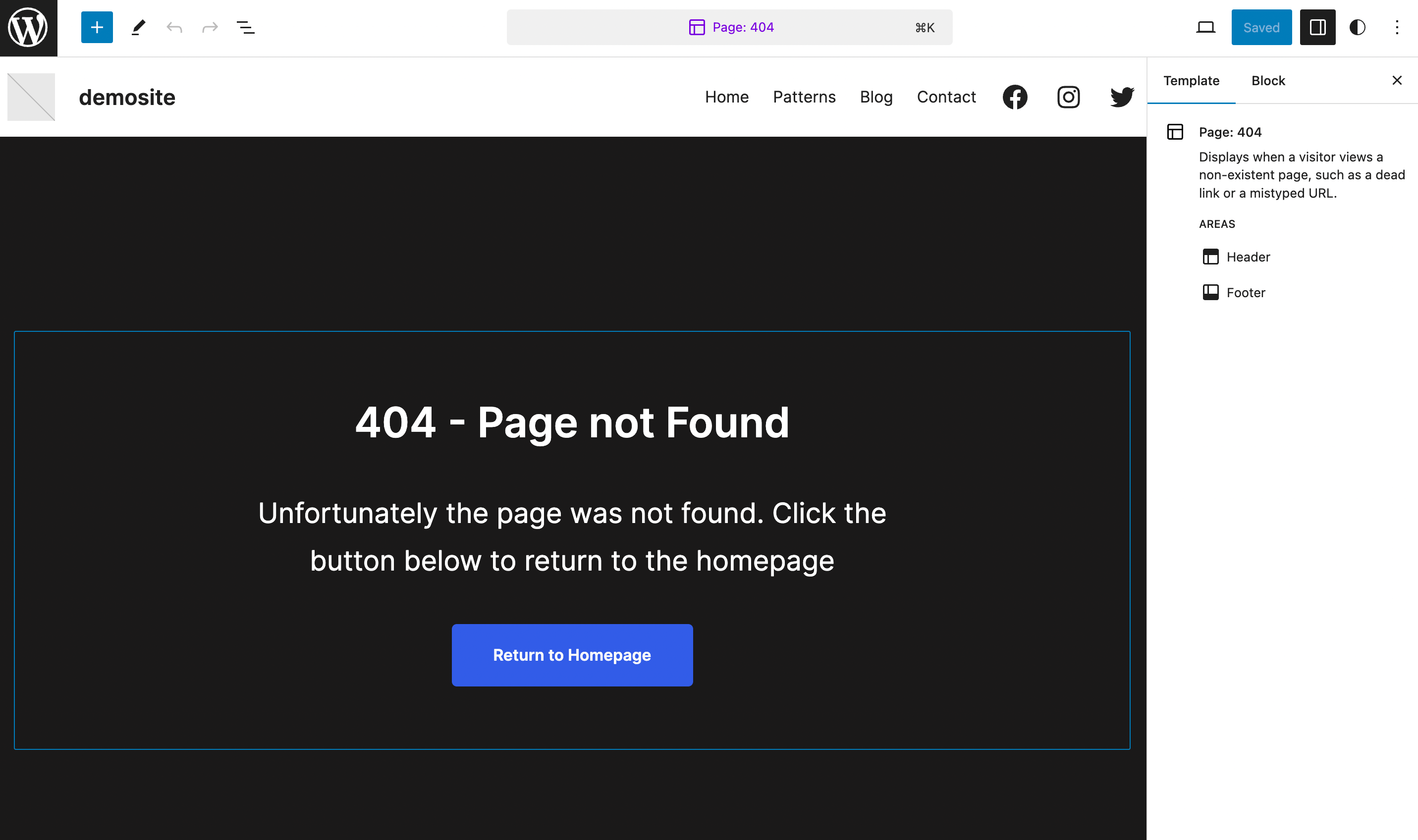 Open your Site Editor to learn how to set a 404 page in WordPress.