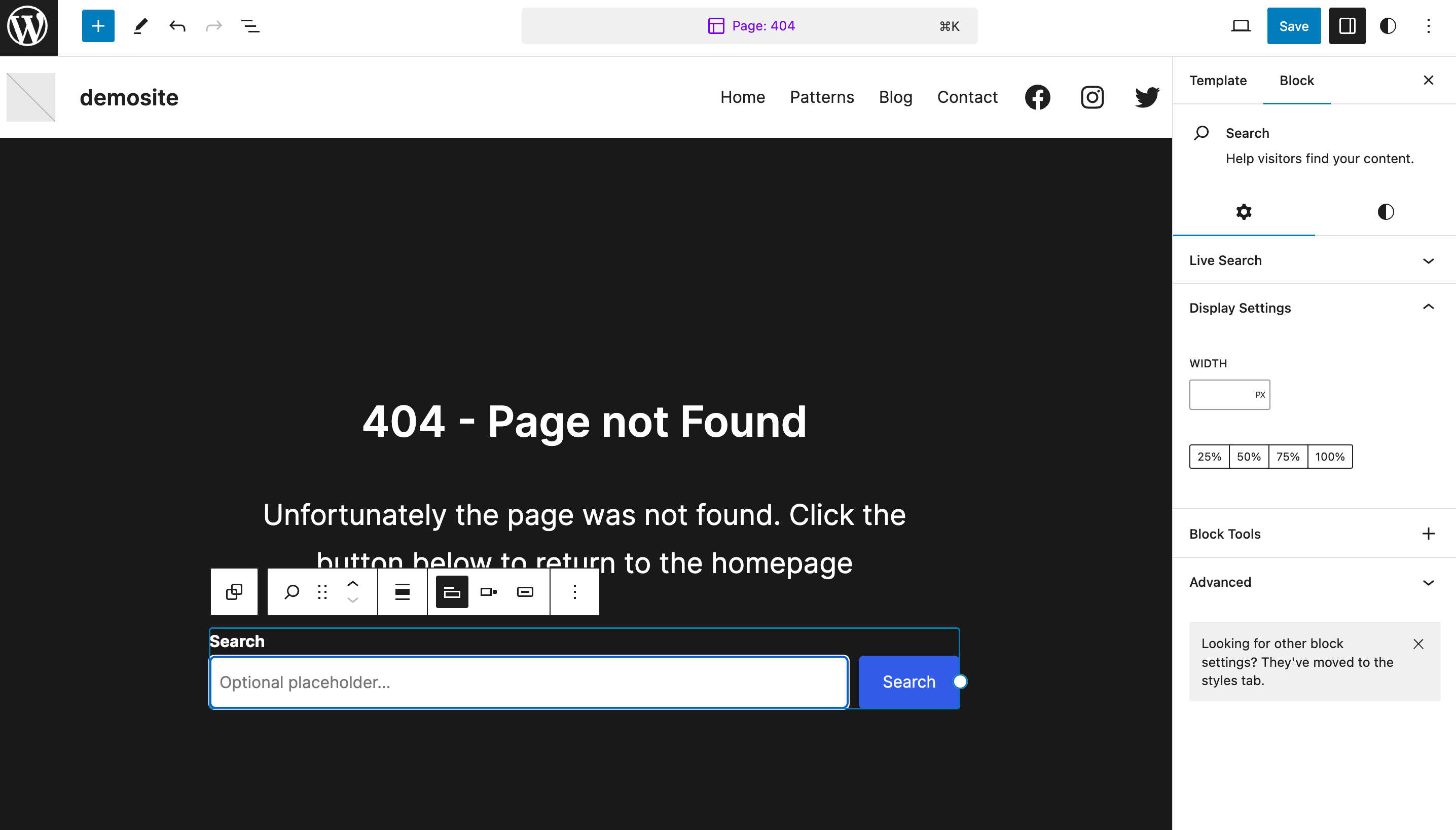 Remove a button from your 404 error page template.
