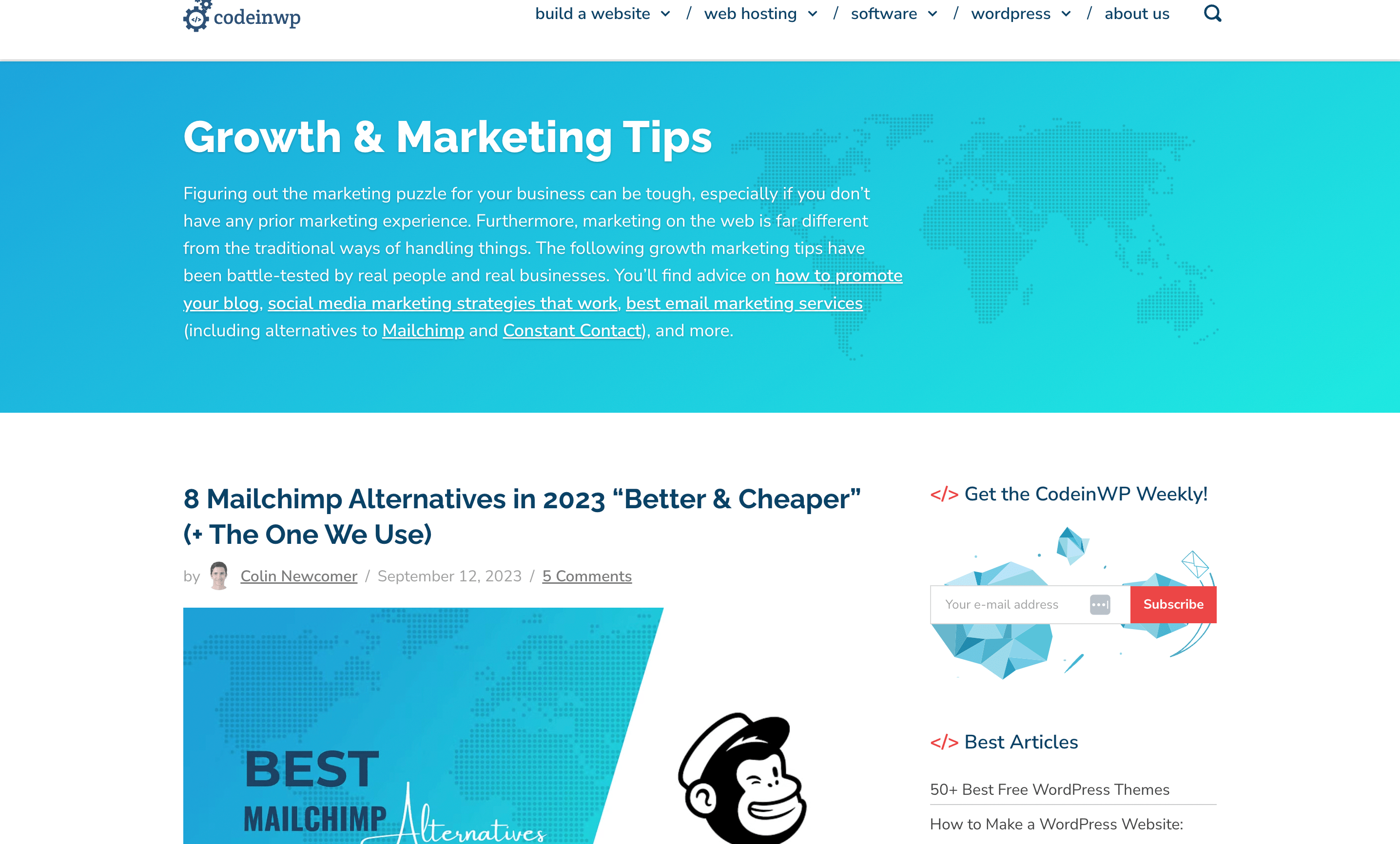 Wordpress Categories vs Tags: An example of a WordPress post category archive page on the CodeinWP blog.