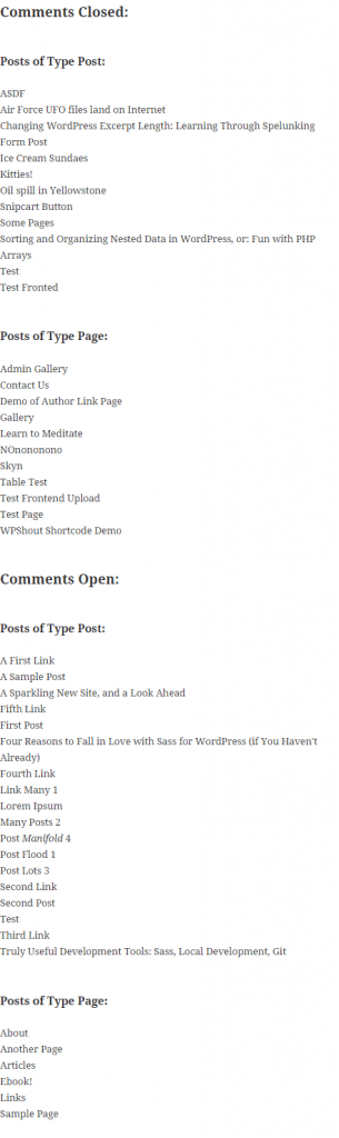Posts sorted by comments and post type