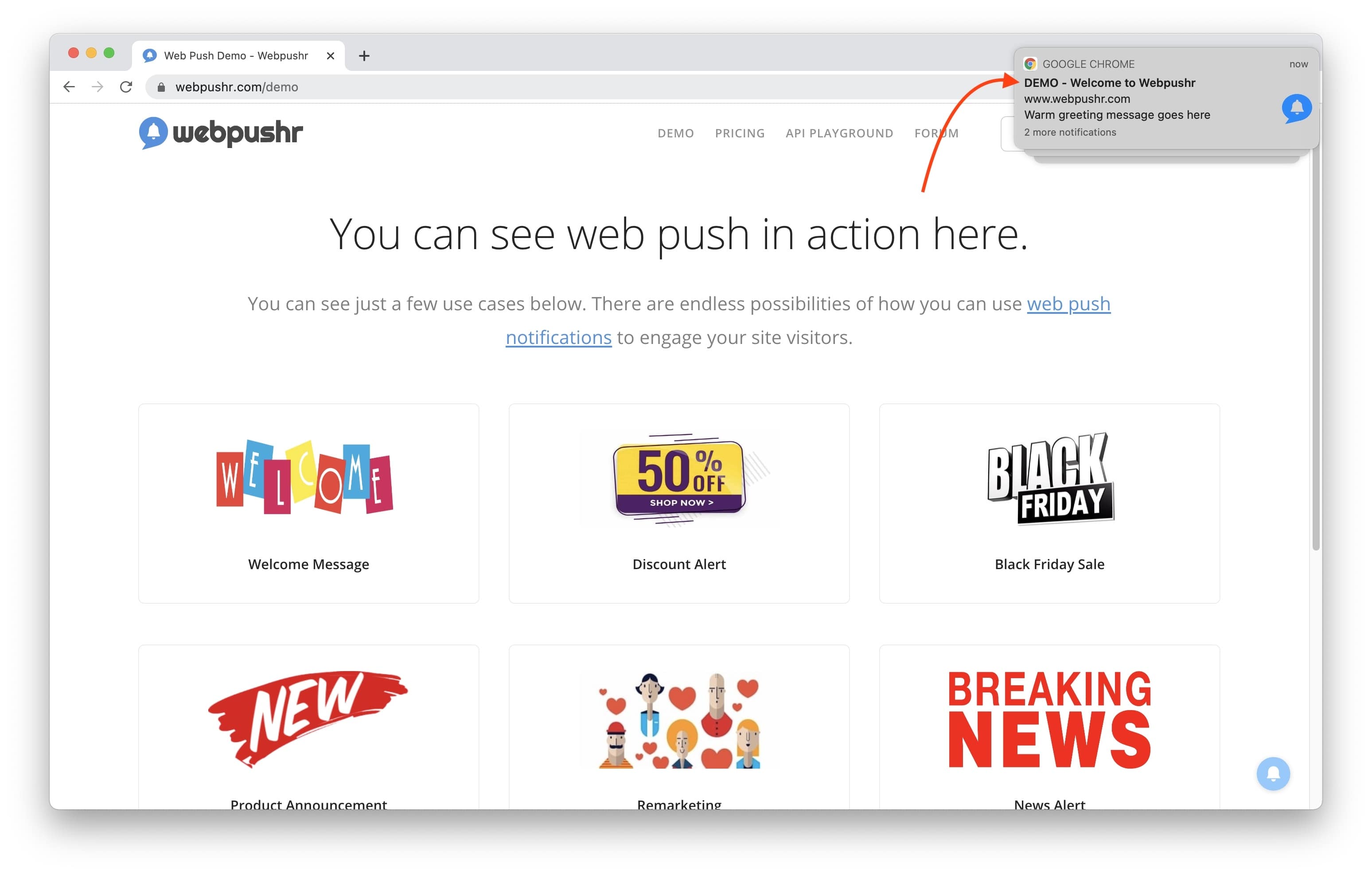 example web push notifications