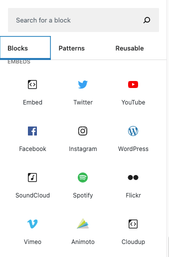 The WordPress embed blocks
