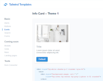 Tailwind Templates Cards view