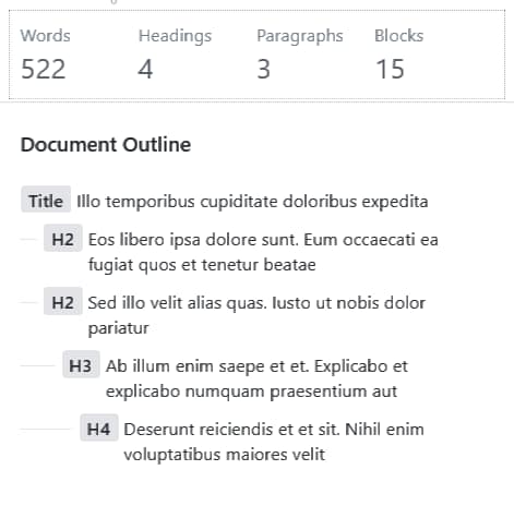 Block Editor Document Outline showing heading structure