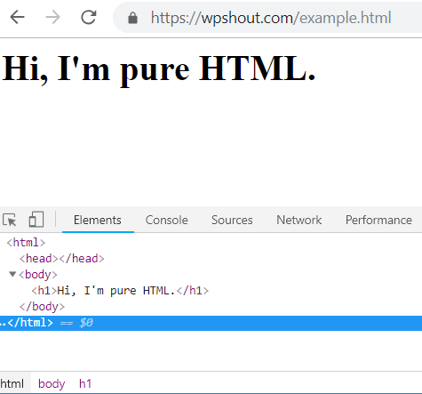 HTML browser output example inspect element