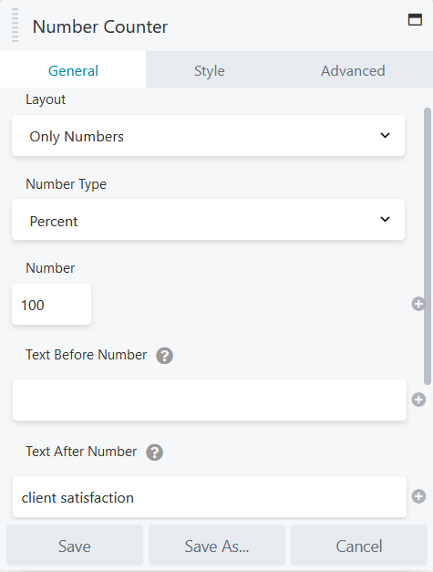 Number counter with text after